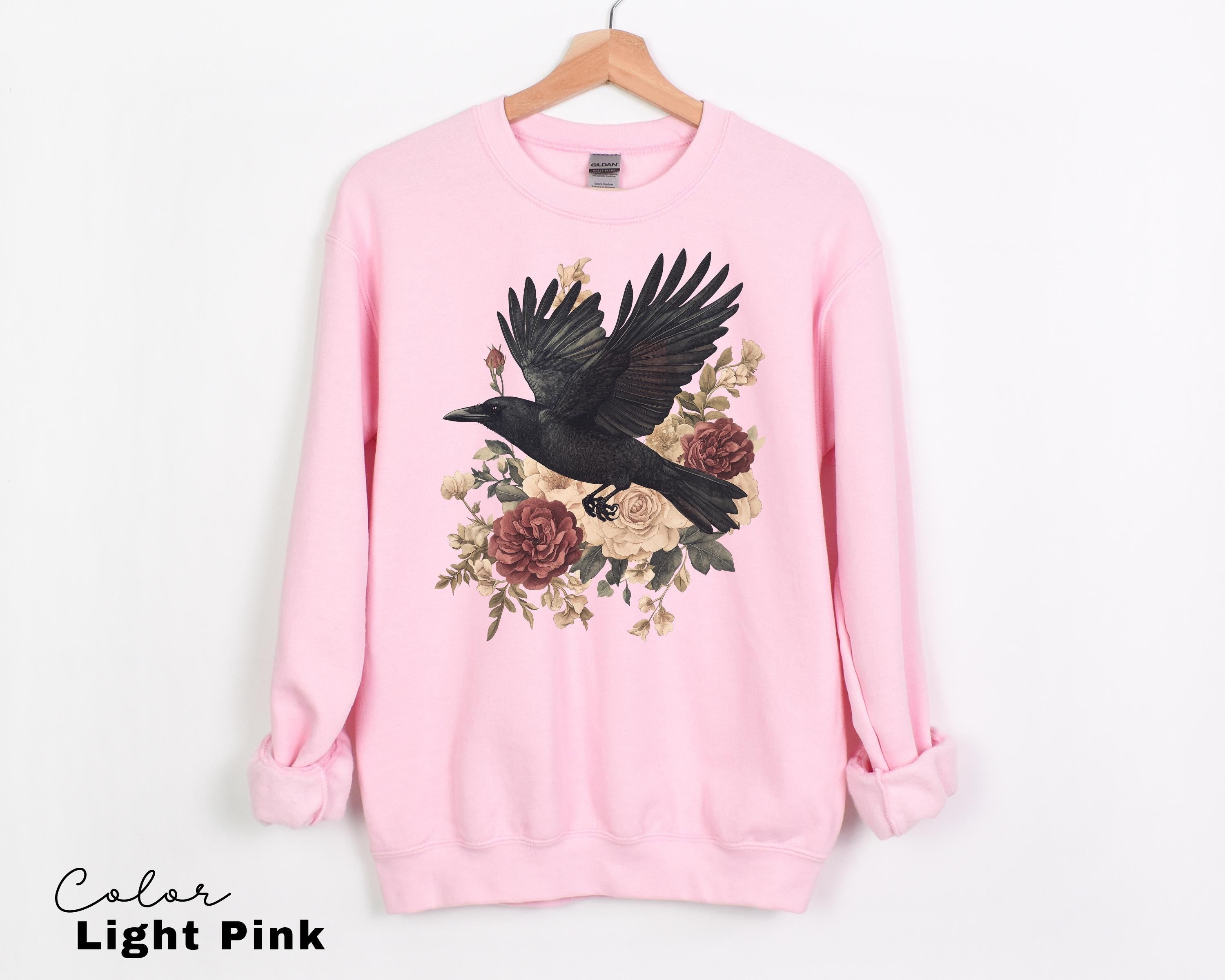 Crow Floral T-Shirt, Gothic Cottagecore Graphic Tee, Unisex Shirt