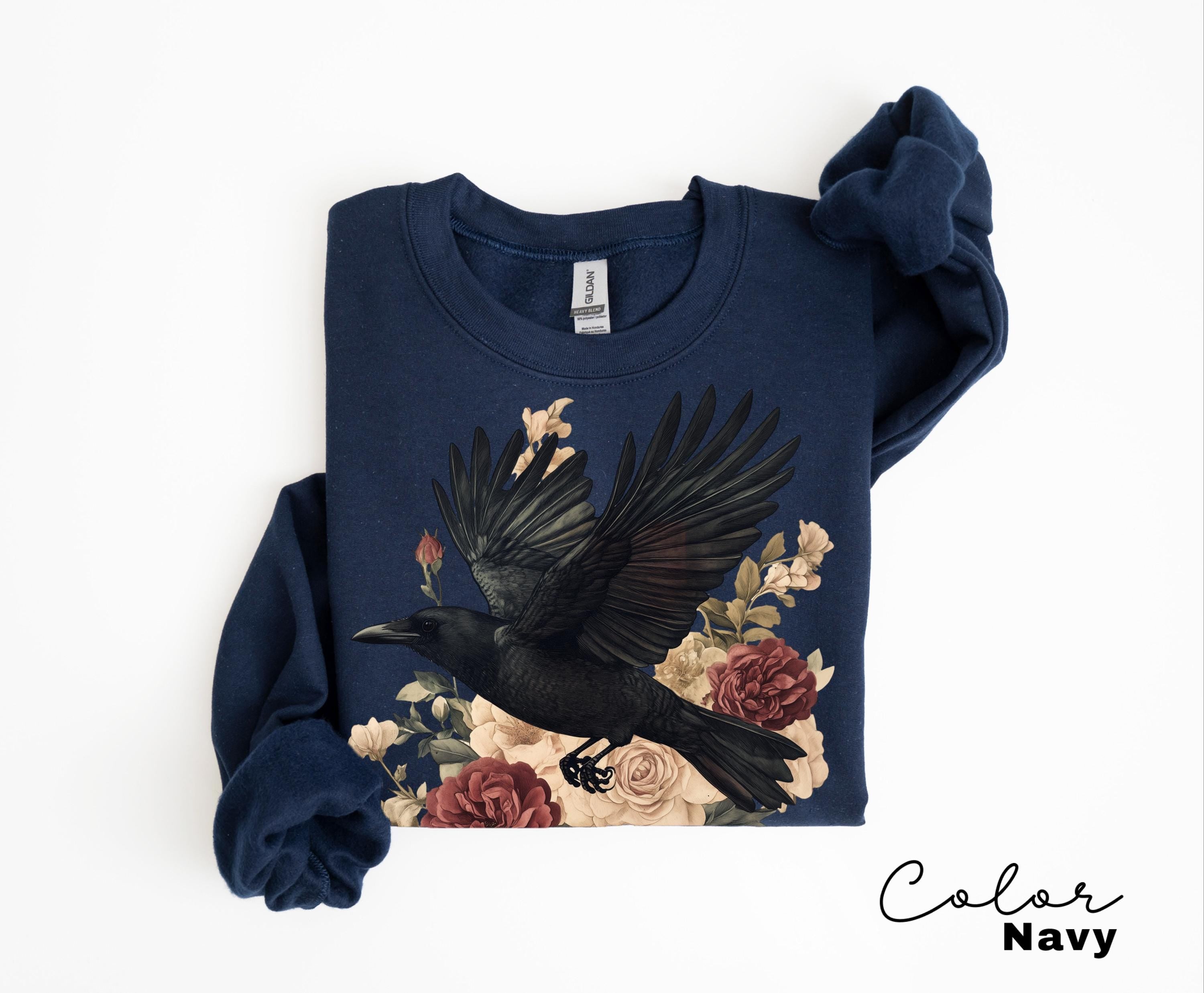 Crow Floral T-Shirt, Gothic Cottagecore Graphic Tee, Unisex Shirt