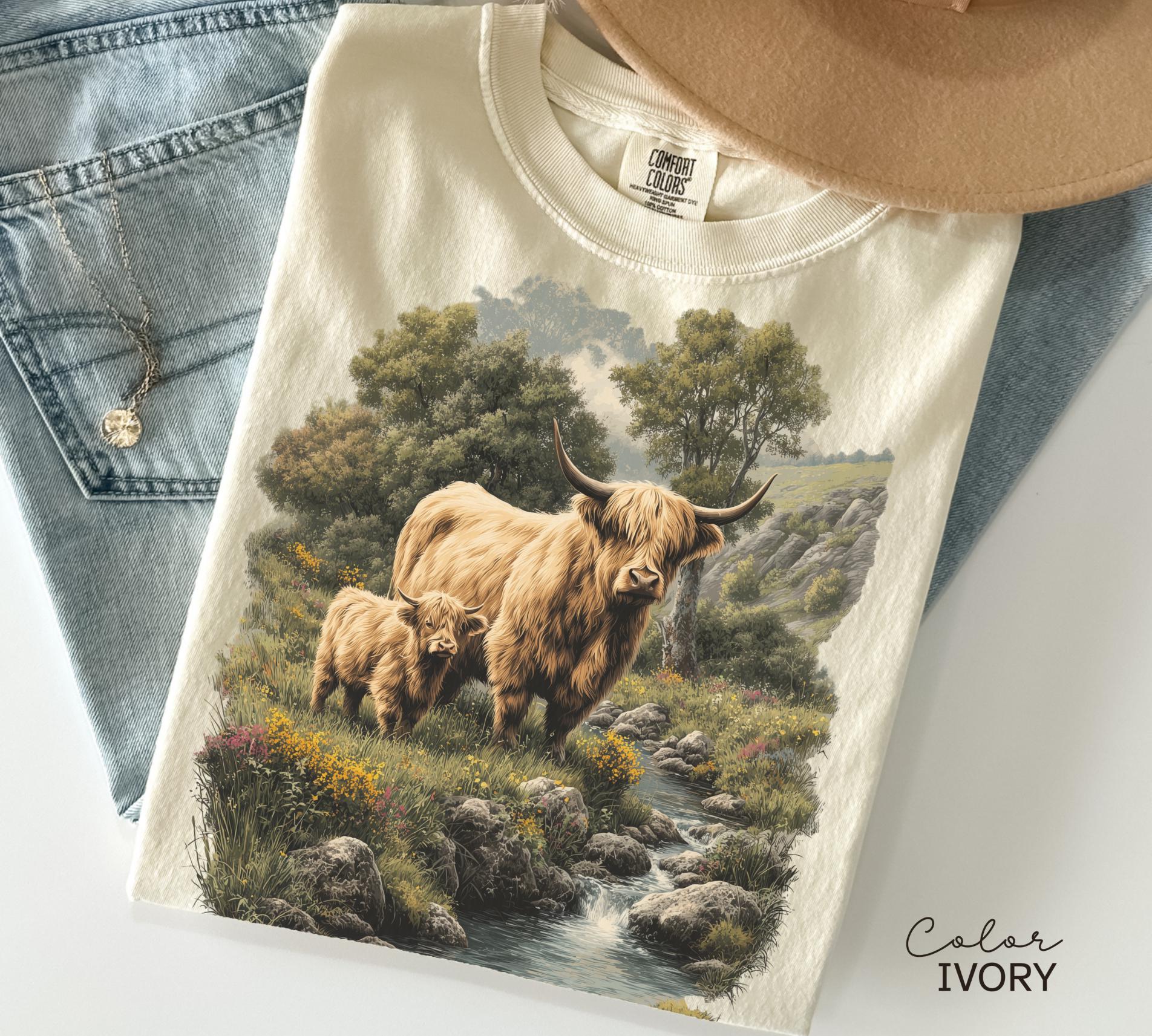 Cows Lover, Sunflower Spring T-shirt, Highland Cow, Nature Sweatshirt, Boho Western, Cottagecore, Western Farm Life