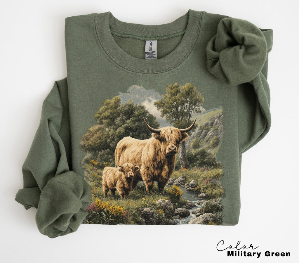 Cows Lover, Sunflower Spring T-shirt, Highland Cow, Nature Sweatshirt, Boho Western, Cottagecore, Western Farm Life