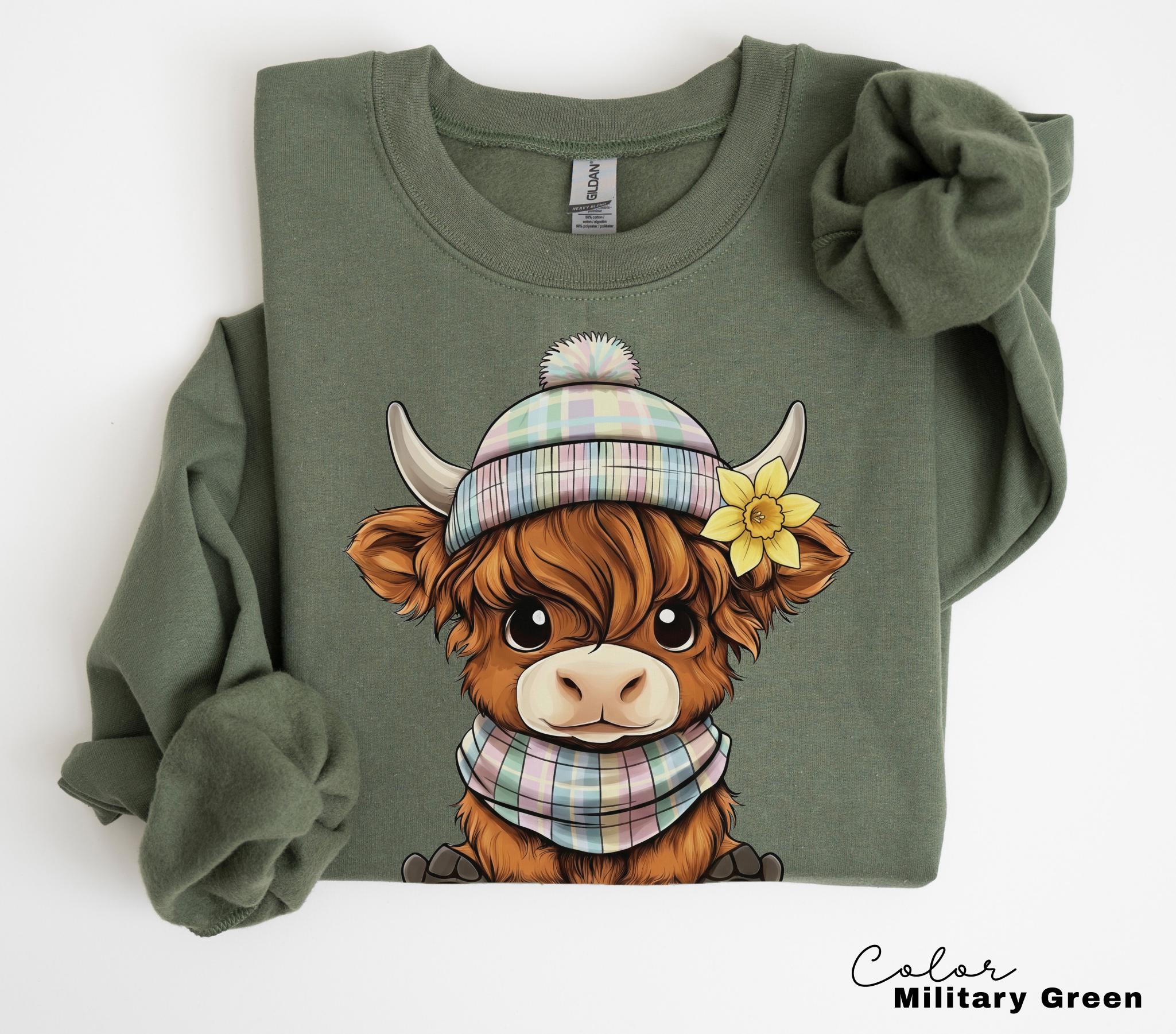 Highland Cow Flower T-Shirt, Cows Lover Tee, Retro Cowboy and Girl, Bohemian Western, Cottagecore, Western Farm Life