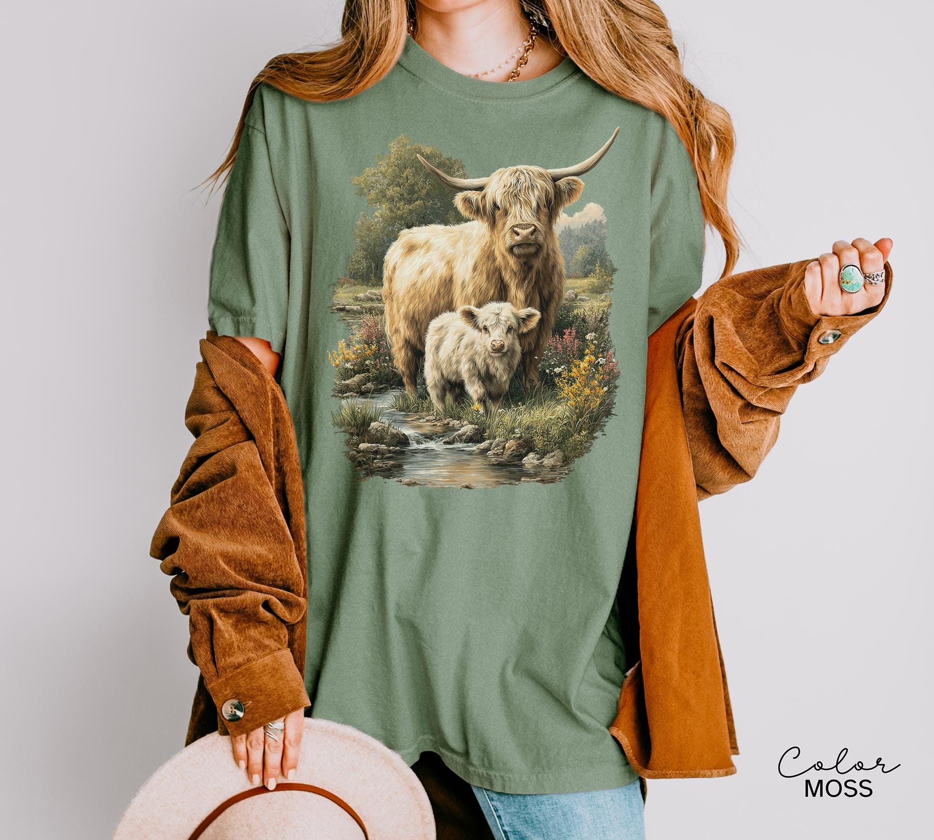 Highland Cow Retro 90s Nature Sweatshirt, Cows Lover Tee, Retro Country, Vintage Style Nature Cow, Cottagecore, Western Farm Life
