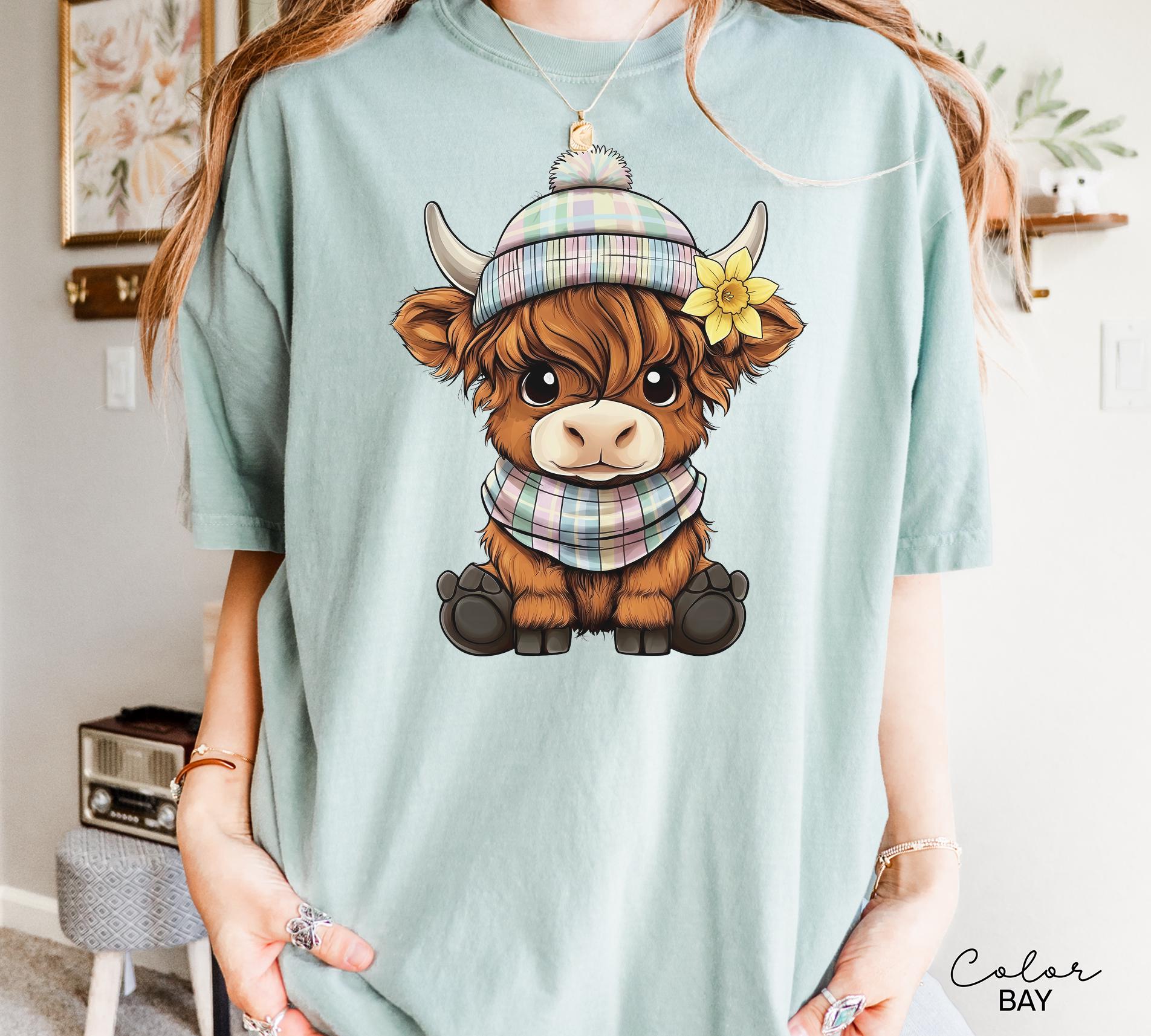 Highland Cow Flower T-Shirt, Cows Lover Tee, Bohemian Western Shirt
