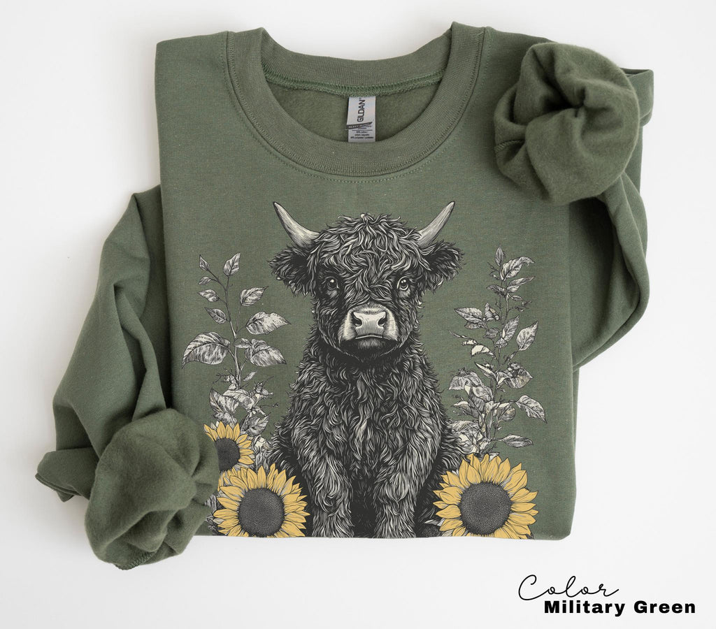 Highland Cow Retro 90s Nature Sweatshirt, Cows Lover Tee