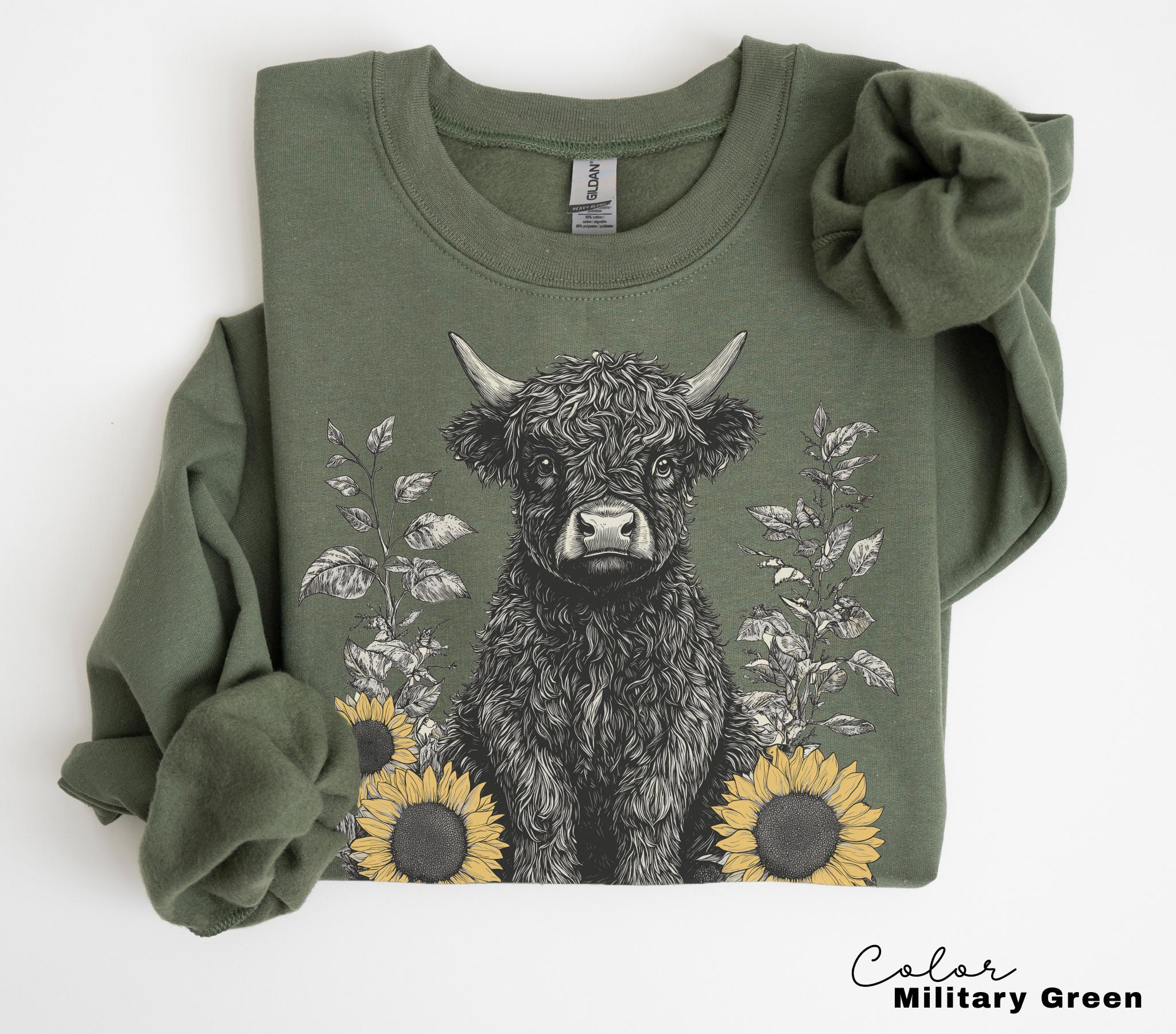 Highland Cow Retro 90s Nature Sweatshirt, Cows Lover Tee