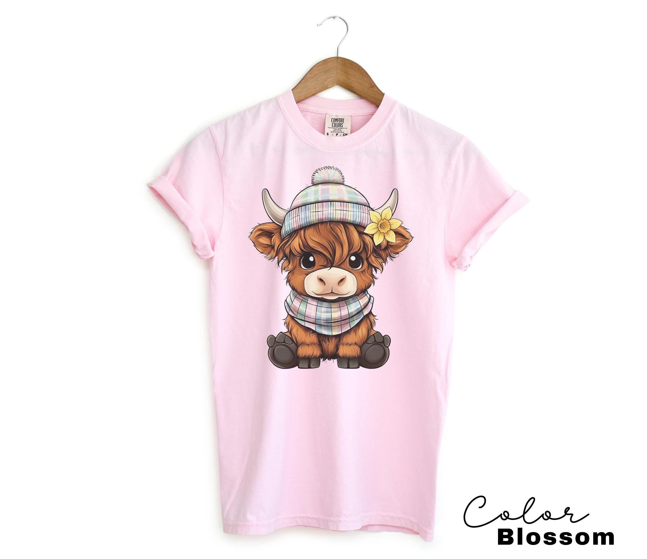 Highland Cow Flower T-Shirt, Cows Lover Tee, Bohemian Western Shirt