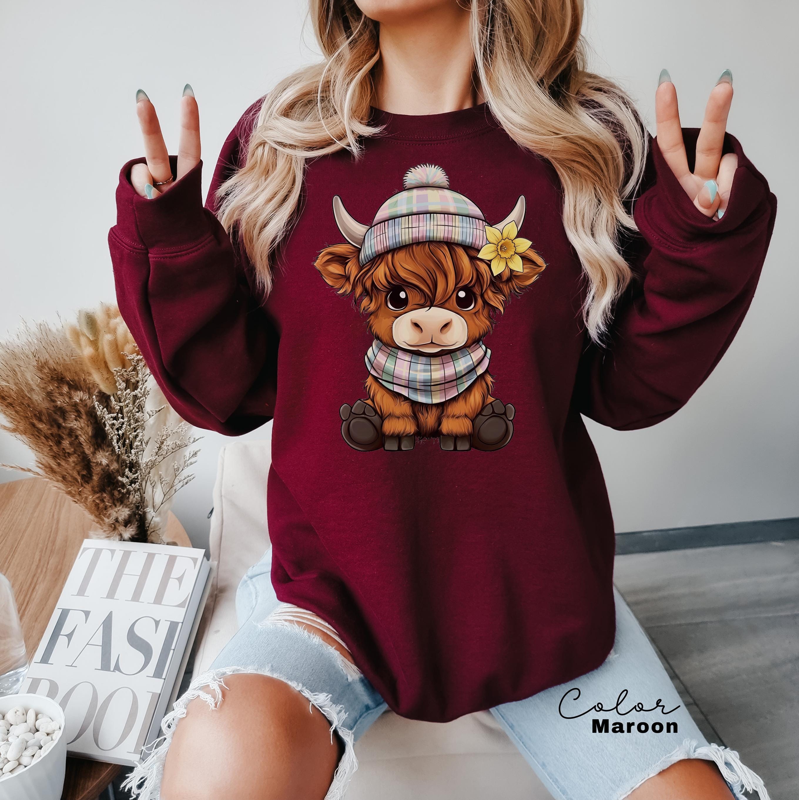 Highland Cow Flower T-Shirt, Cows Lover Tee, Retro Cowboy and Girl, Bohemian Western, Cottagecore, Western Farm Life
