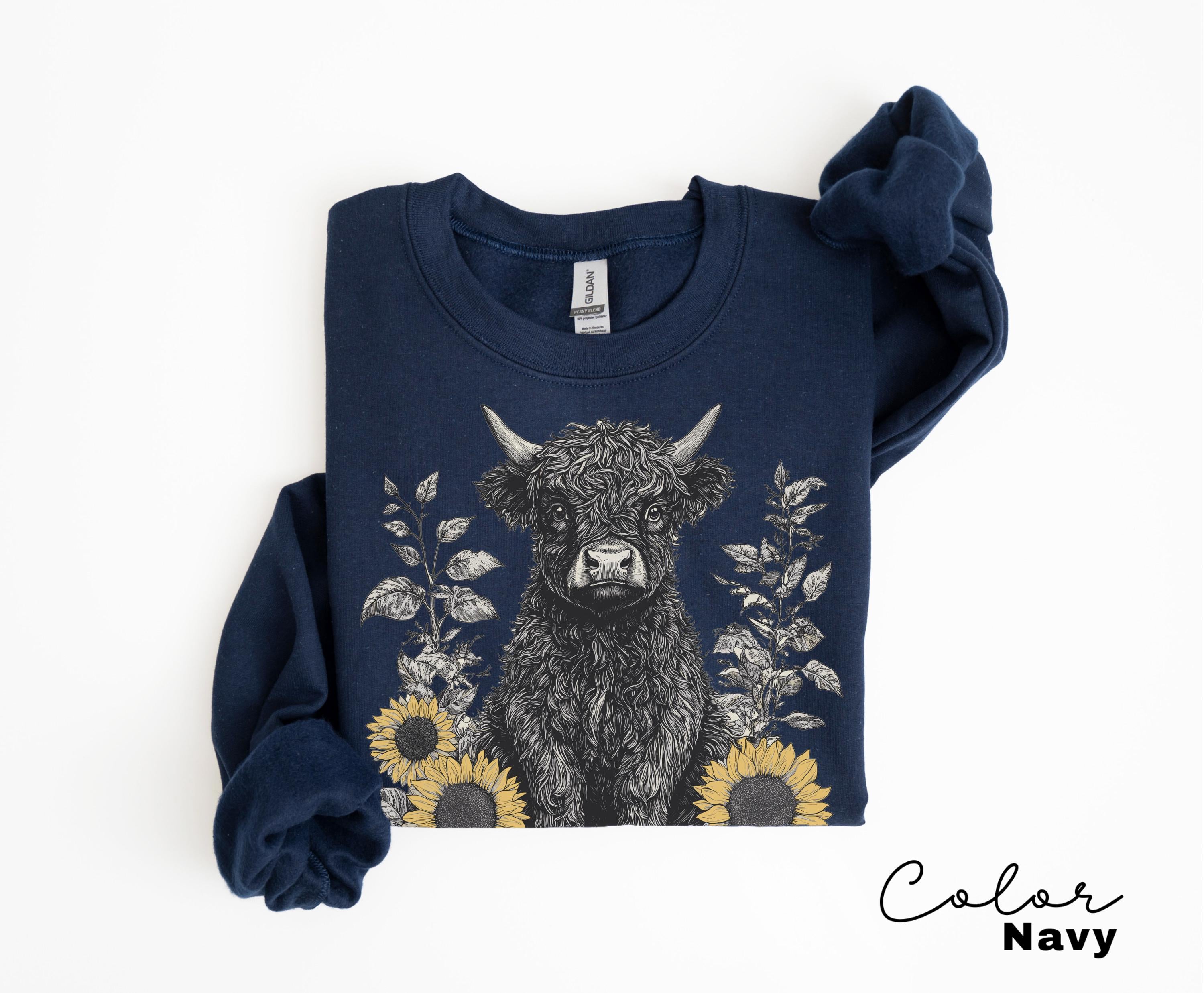 Highland Cow Retro 90s Nature Sweatshirt, Cows Lover Tee, Retro Country, Vintage Style Nature Cow, Cottagecore, Western Farm Life