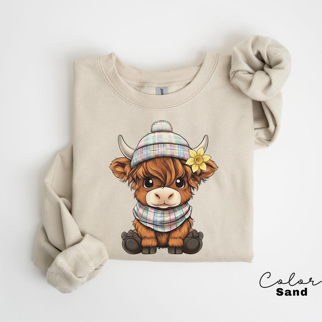 Highland Cow Flower T-Shirt, Cows Lover Tee, Retro Cowboy and Girl, Bohemian Western, Cottagecore, Western Farm Life