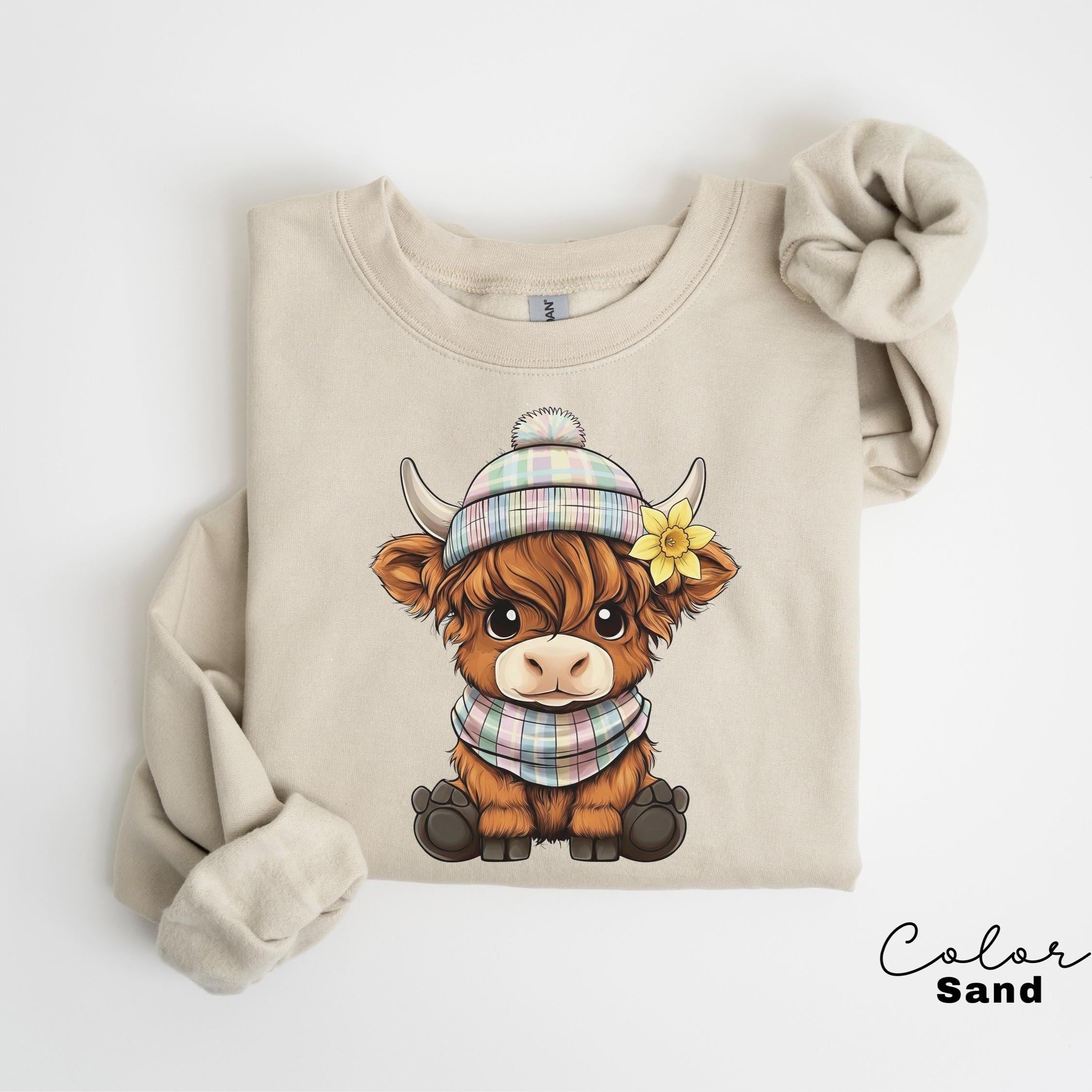 Highland Cow Flower T-Shirt, Cows Lover Tee, Retro Cowboy and Girl, Bohemian Western, Cottagecore, Western Farm Life