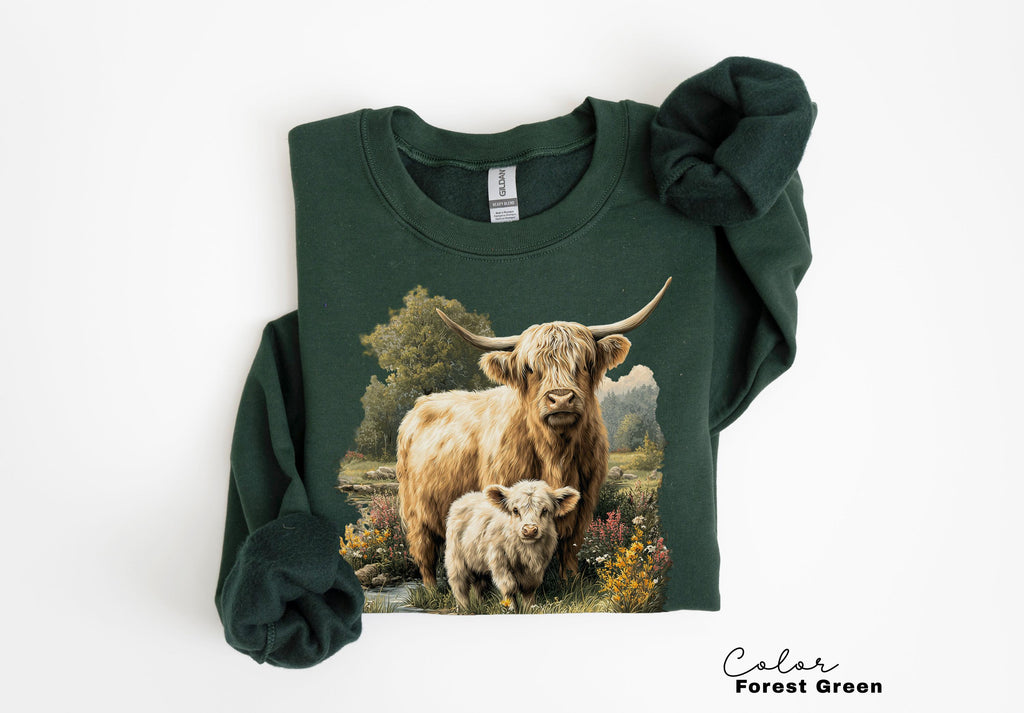 Highland Cow Retro 90s Nature Sweatshirt, Cows Lover Tee