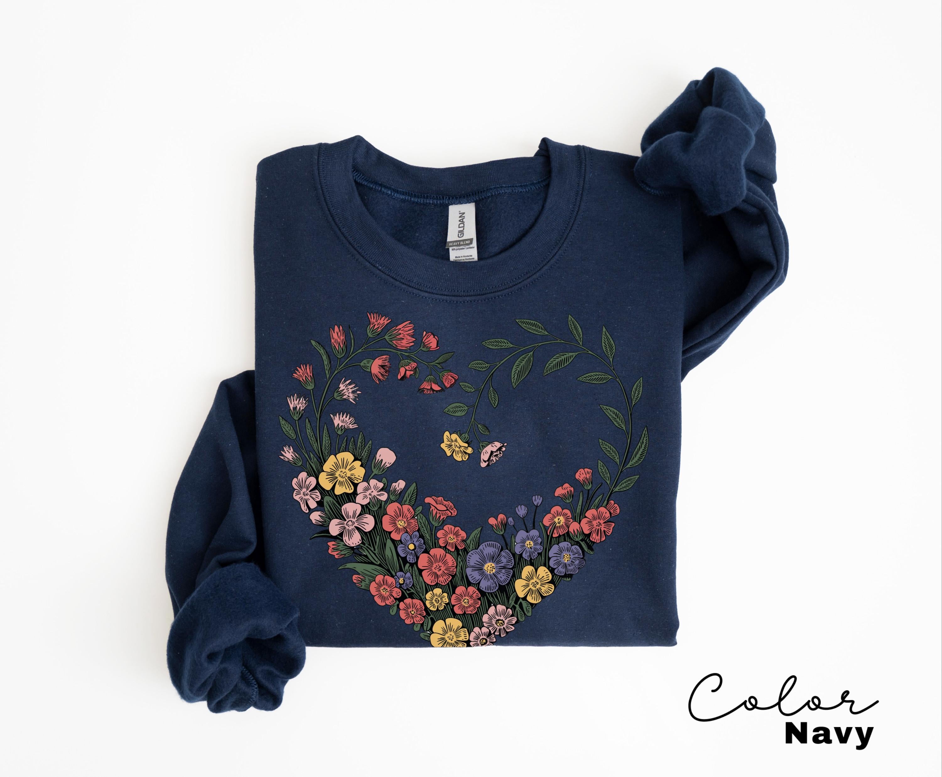 Cottagecore Floral Heart Shirt, Pressed Flower Tee, Boho Botanical Wildflower Shirt, Gift for Her