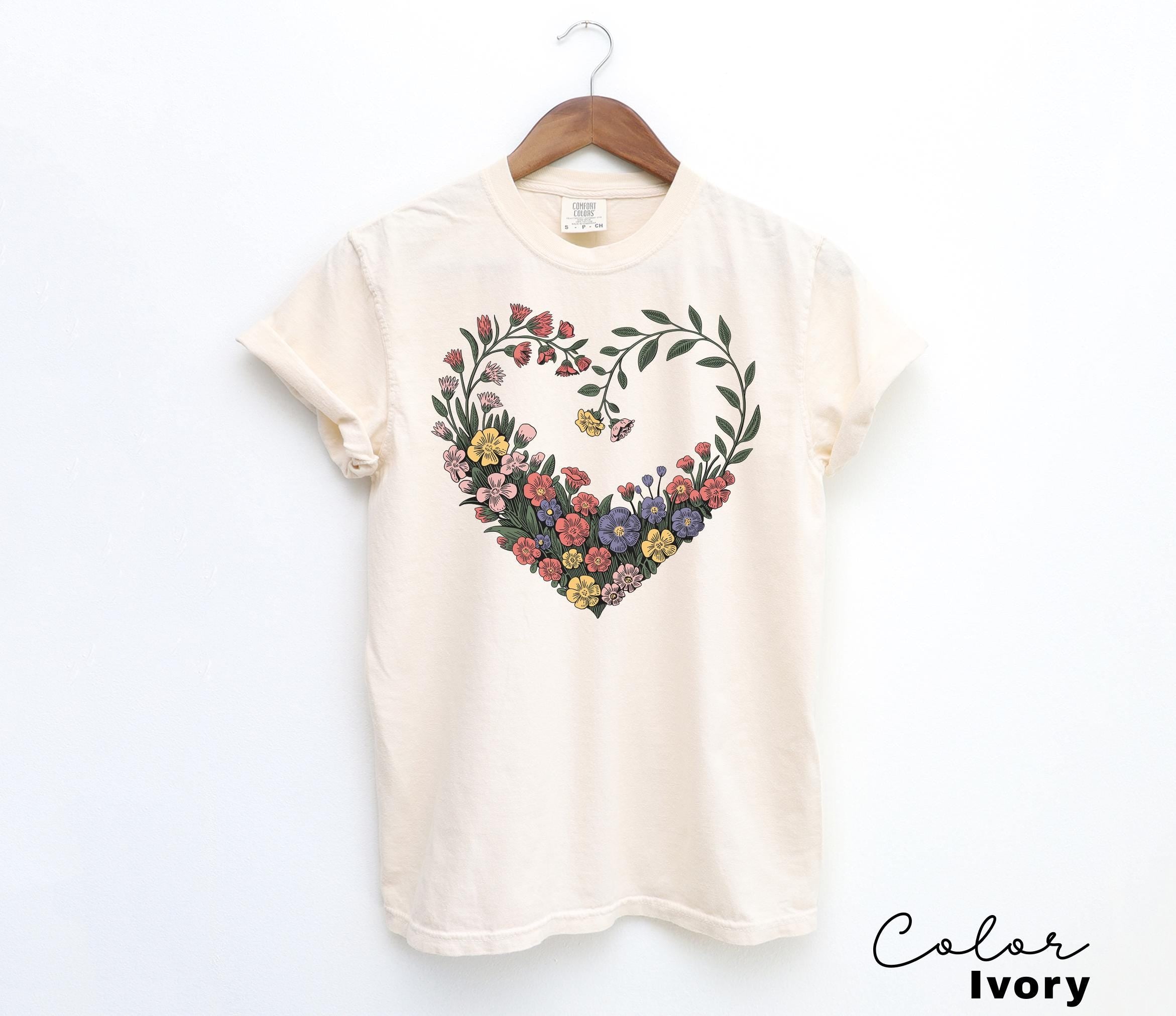 Cottagecore Floral Heart Shirt, Pressed Flower Tee, Boho Botanical Wildflower Shirt, Gift for Her