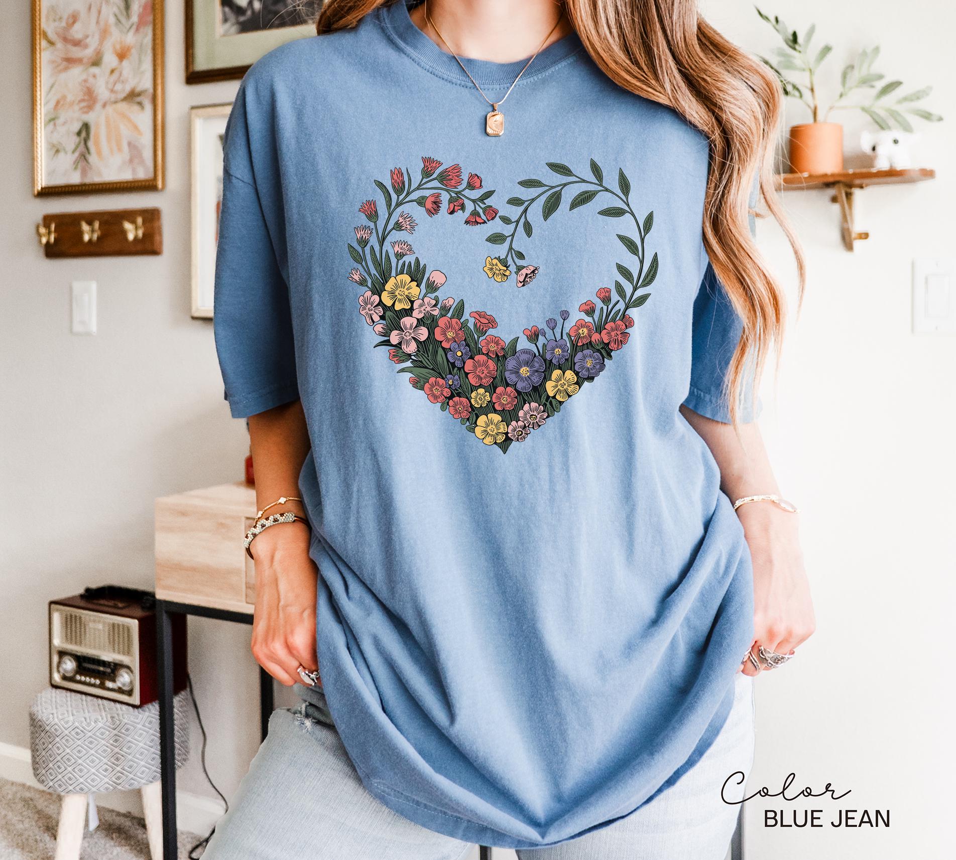 Cottagecore Floral Heart Pressed Flower T-Shirt