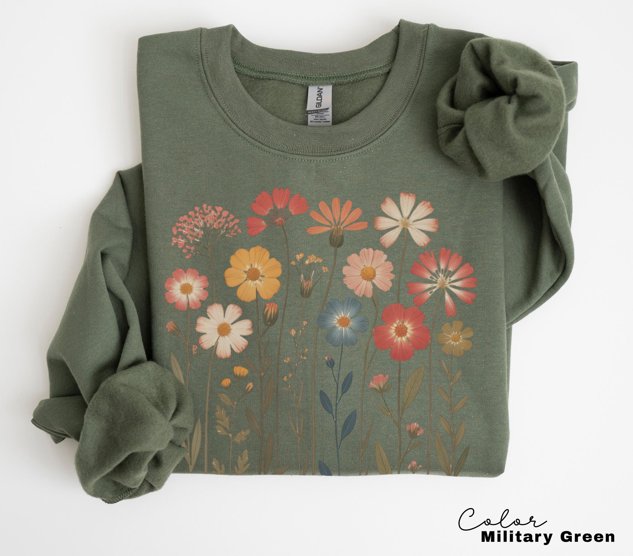 Cottagecore Floral Heart Pressed Flower Sweatshirt