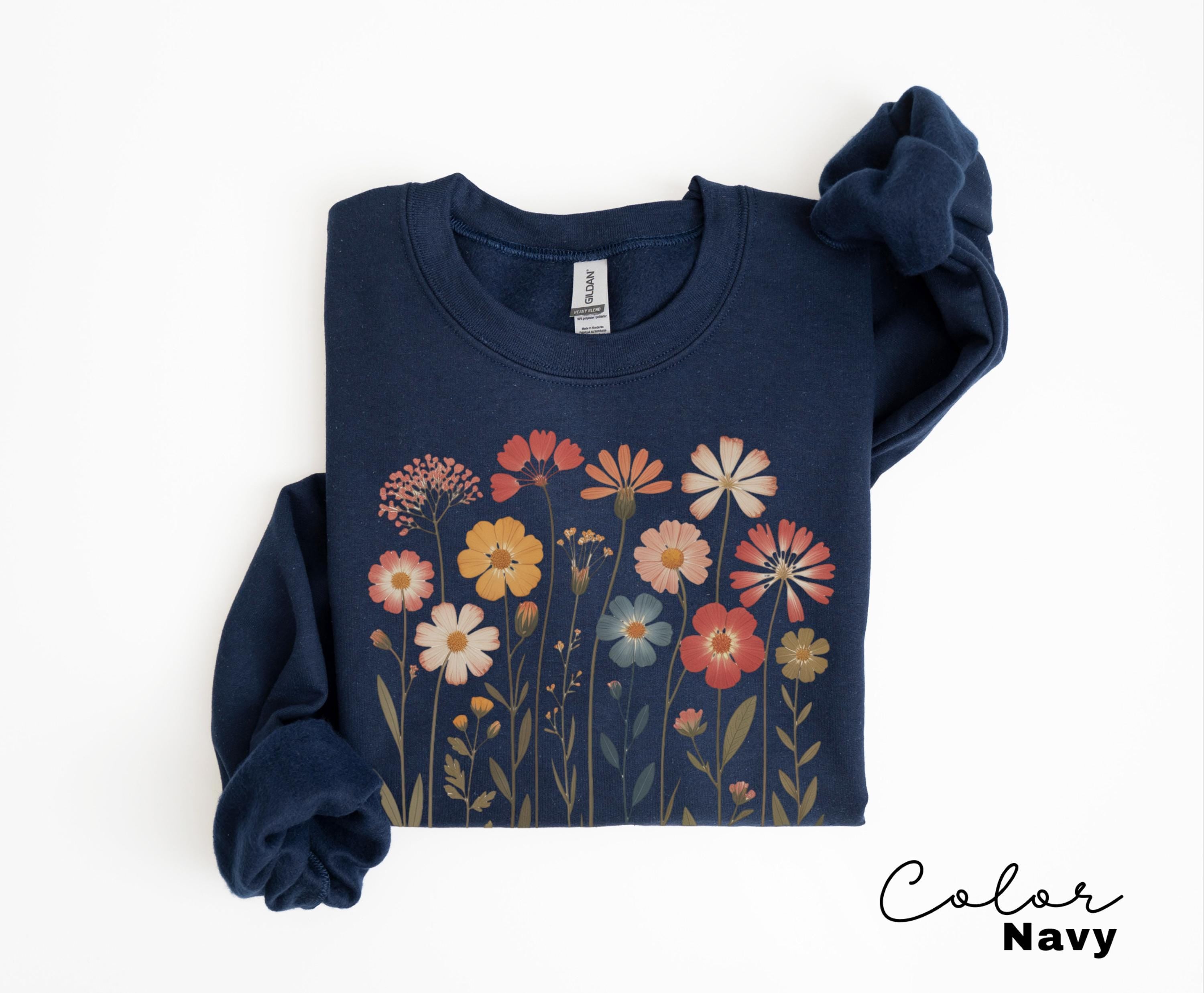 Cottagecore Floral Heart Pressed Flower Sweatshirt