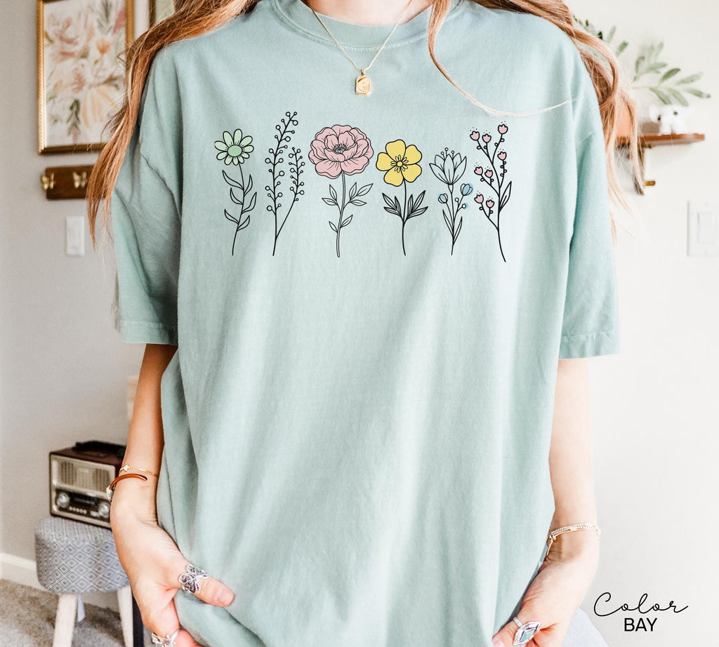 Boho Wildflower Shirt, Vintage Style Botanical Graphic Sweatshirt, Floral Cottagecore Nature Shirt