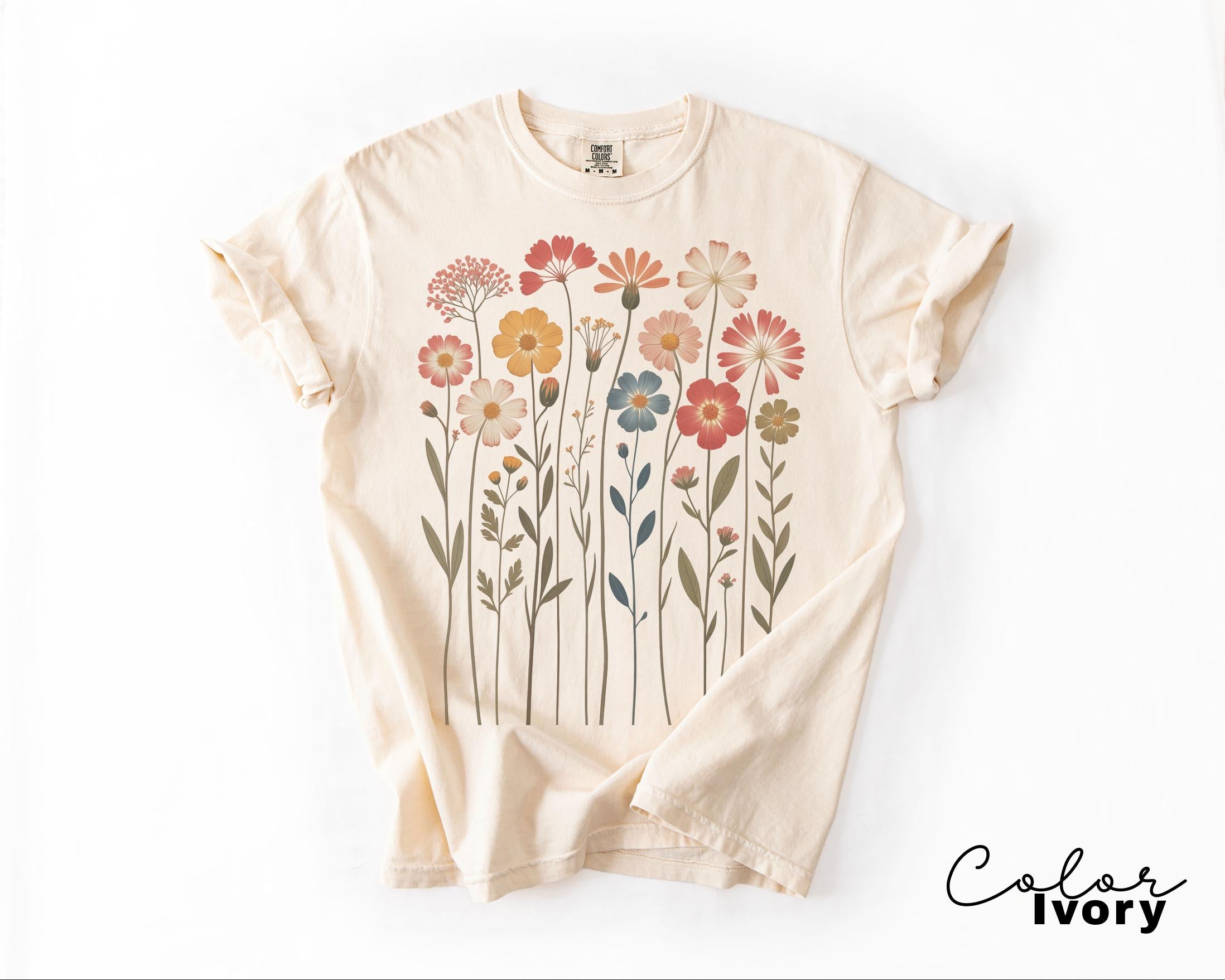 Cottagecore Floral Heart Shirt, Pressed Flower Sweatshirt, Boho Botanical Wildflower Shirt, Gift for Her