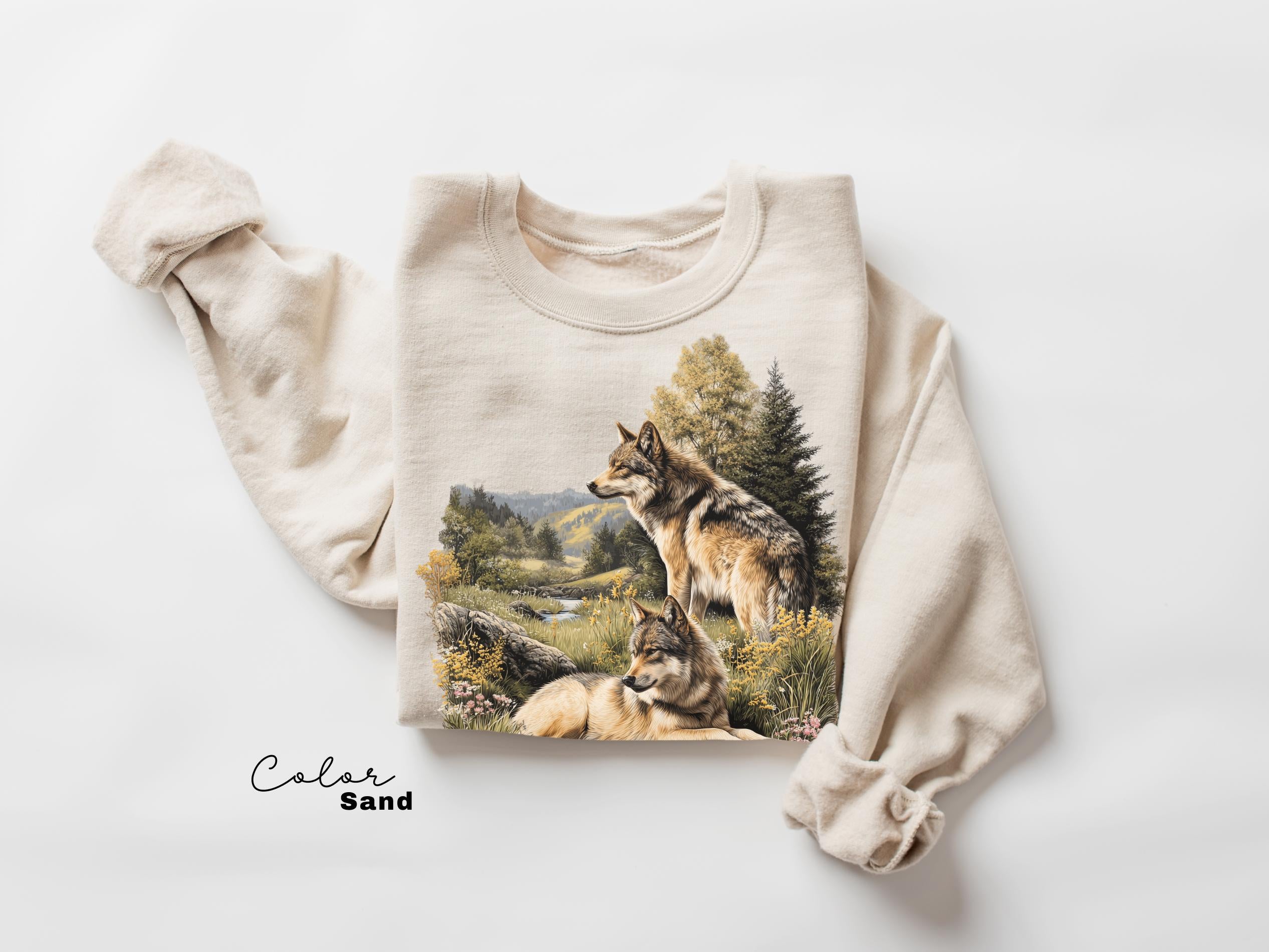 Retro Wolf 90s Spring T-Shirt, Vintage Nature Wildlife Crewneck