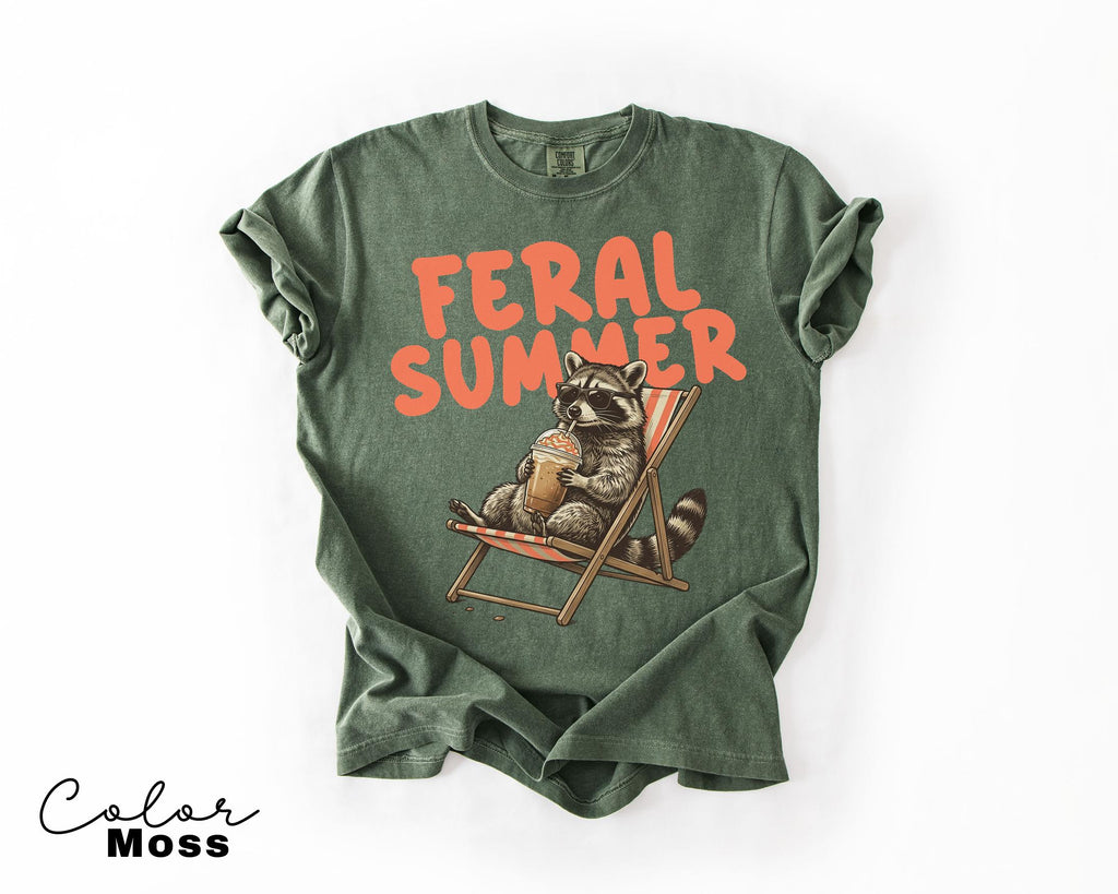 Comfort Colors Raccoon Drinking Iced Coffee Shirt, Feral Summer Shirt, Funny Animal Meme, Coffee Racoon