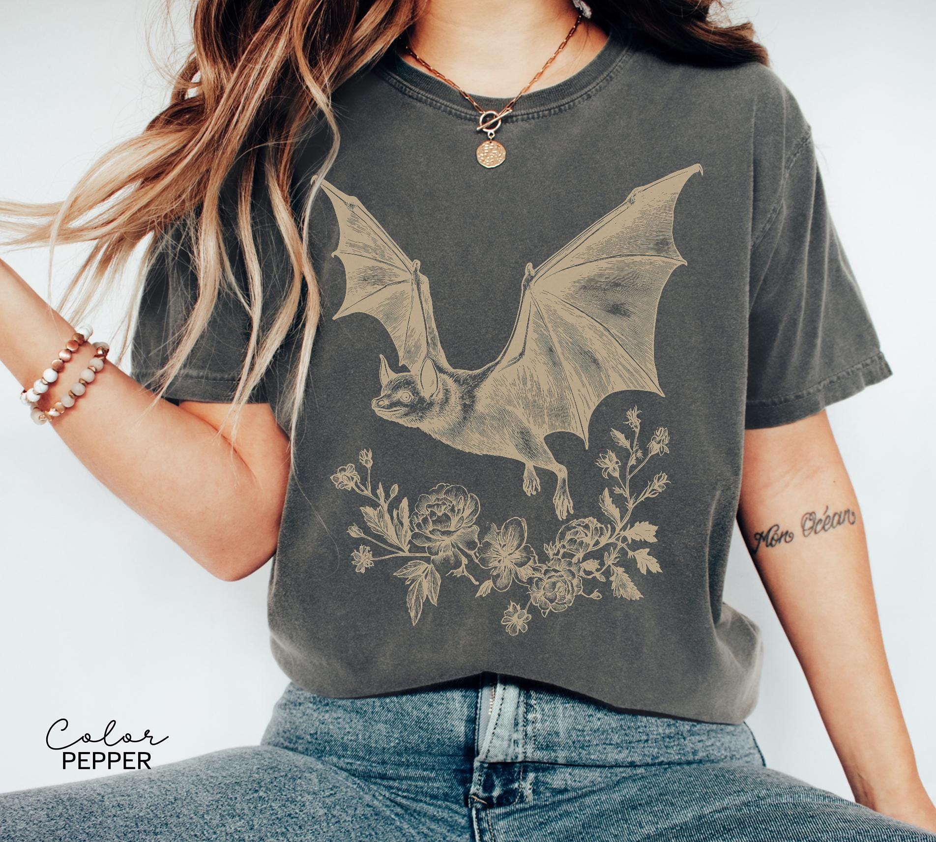 Vintage Style Bat T-Shirt, Gothic Cottagecore Graphic Tee
