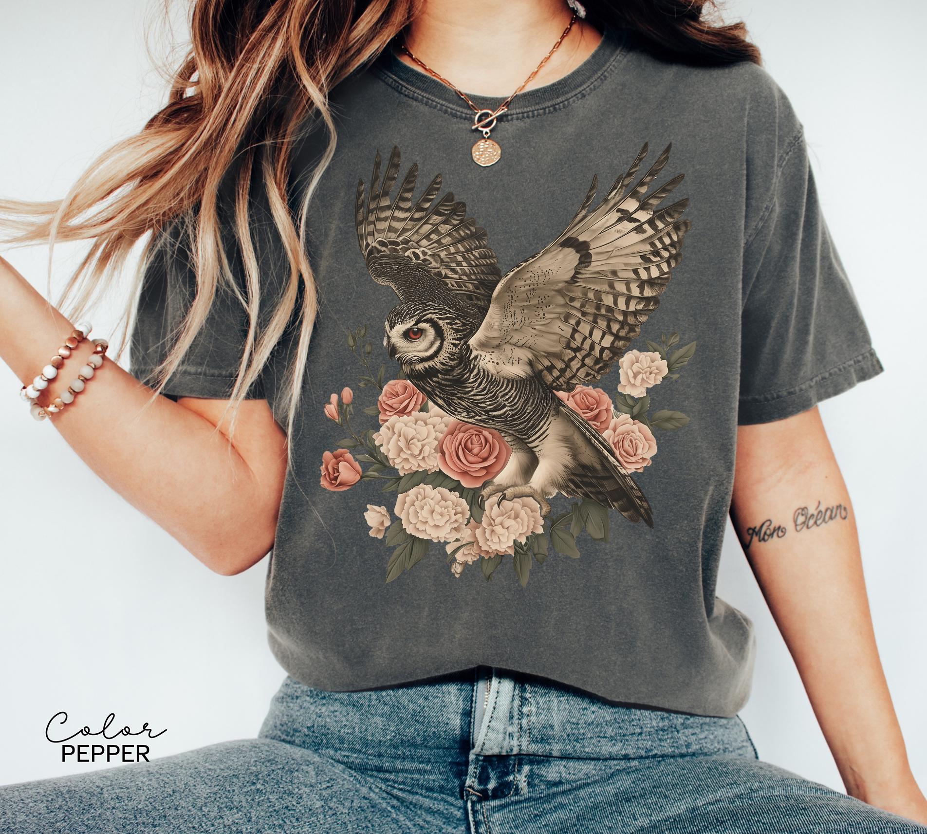 Vintage Style Owl Sweatshirt, Cottagecore Floral Shirt