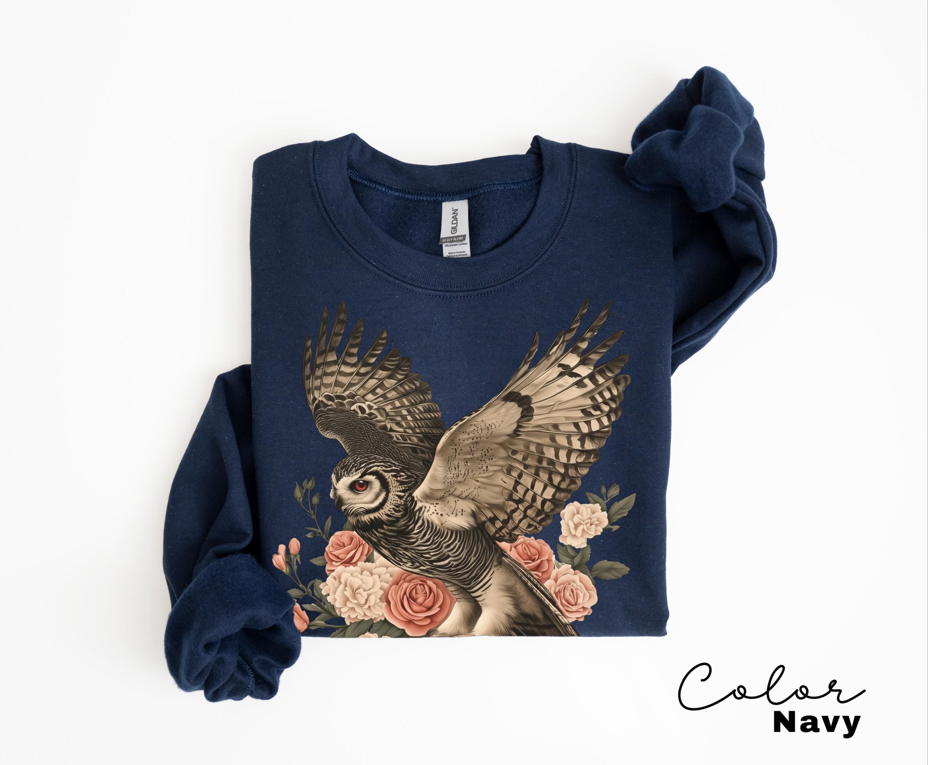 Vintage Style Owl Sweatshirt, Cottagecore Floral Shirt