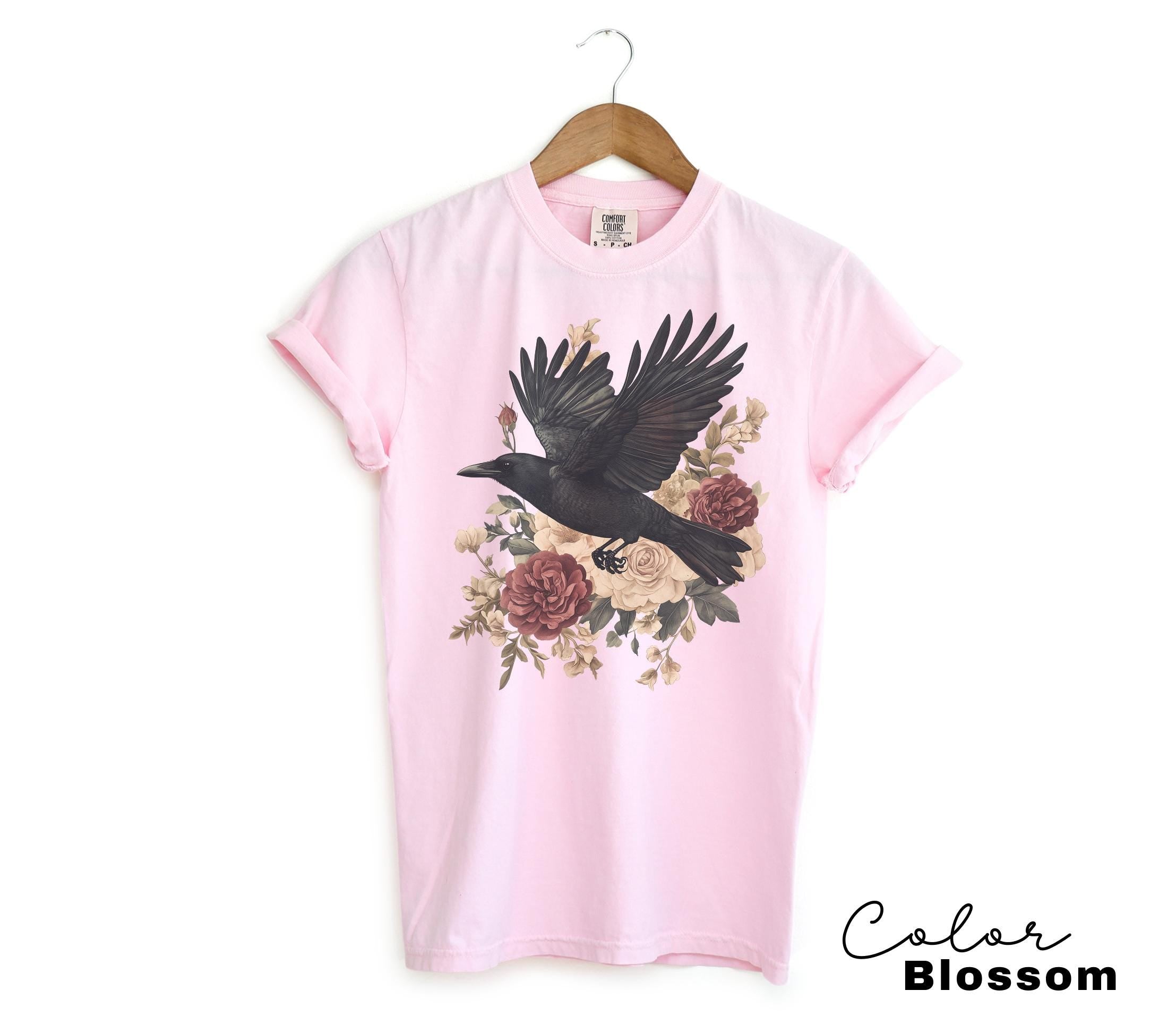 Crow Floral T-Shirt, Gothic Cottagecore Graphic Tee, Crow 90s T Shirt, Cottagecore Floral Sweatshirt,