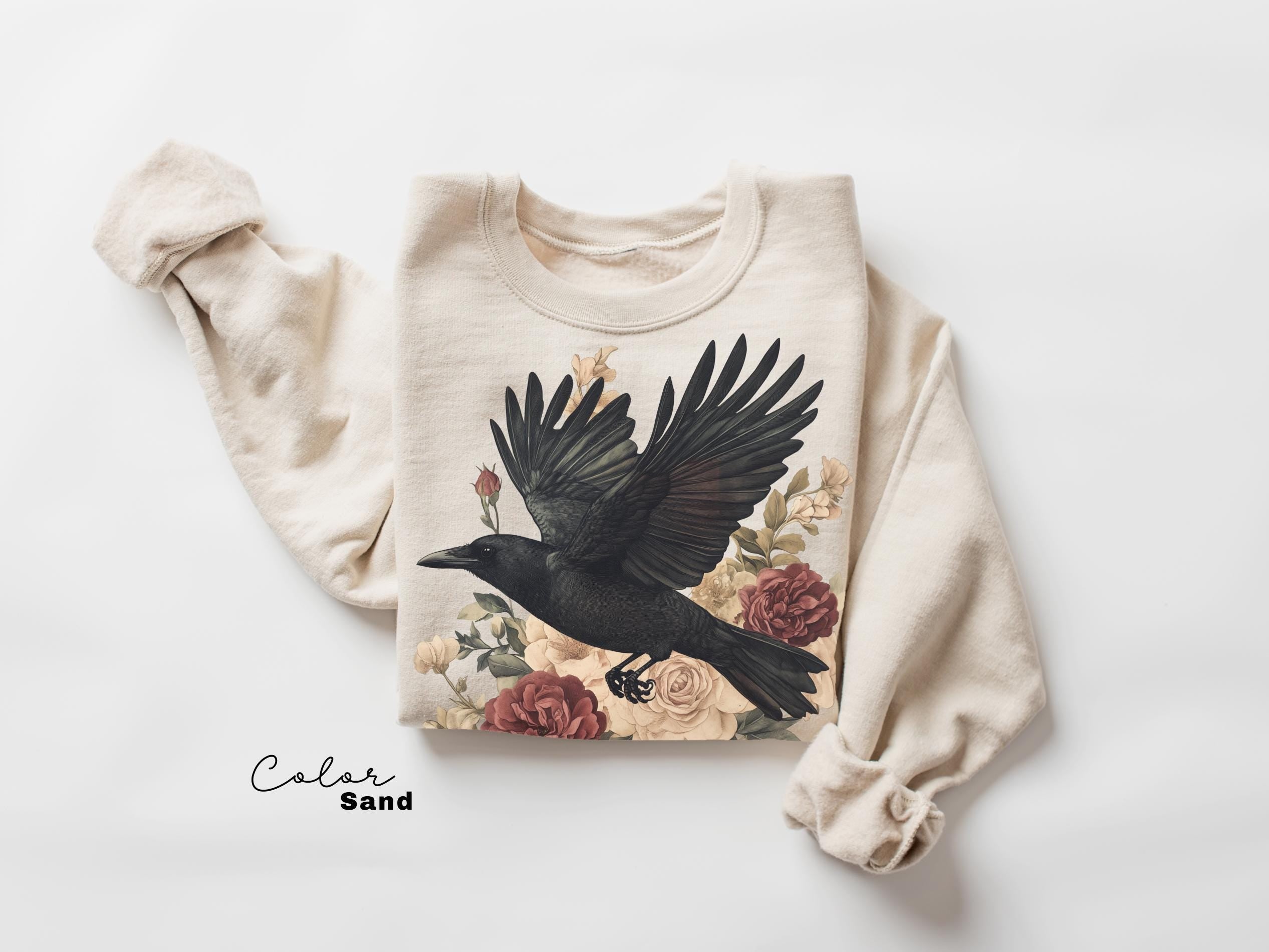Crow Floral T-Shirt, Gothic Cottagecore Graphic Tee, Crow 90s T Shirt, Cottagecore Floral Sweatshirt,
