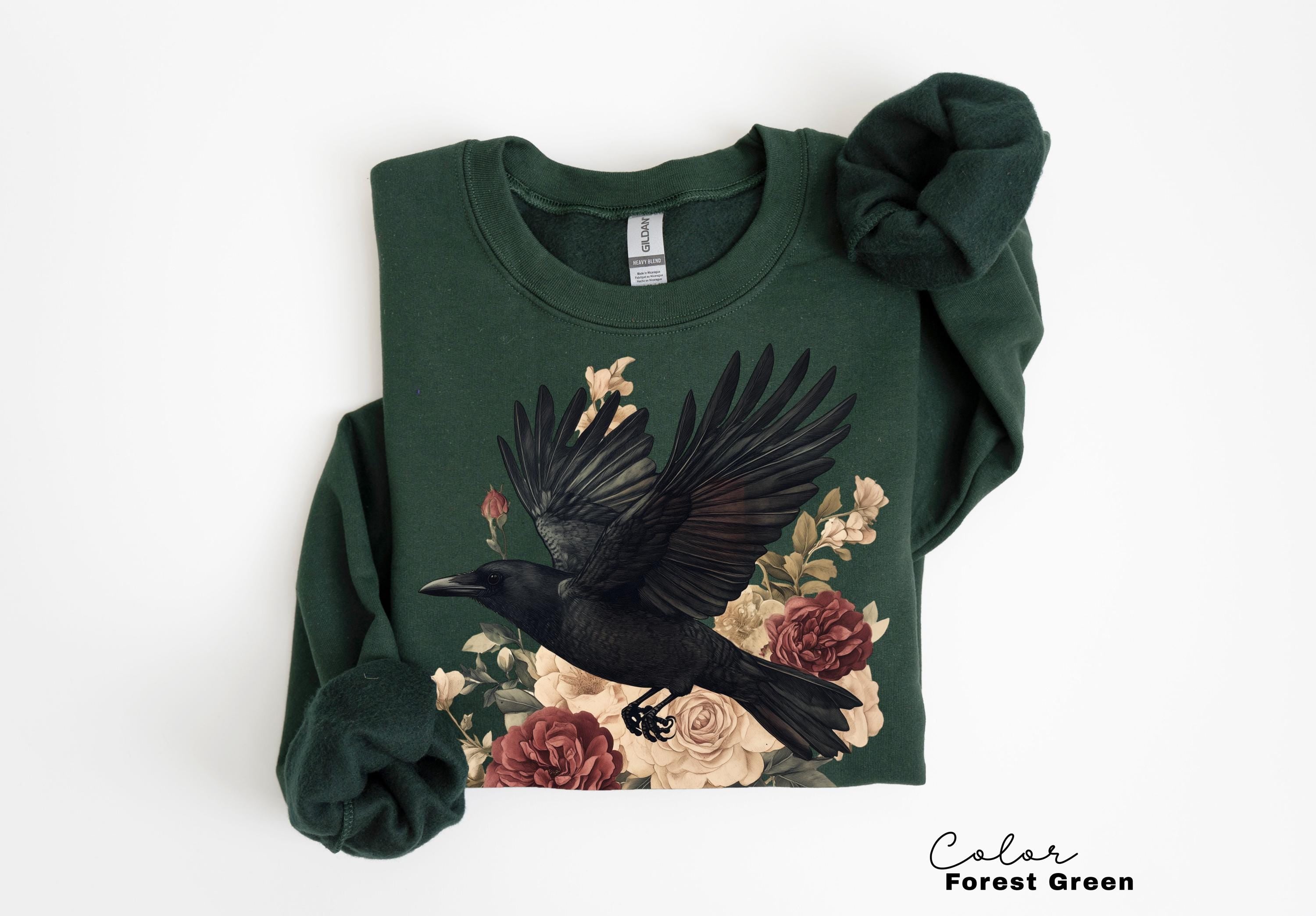 Crow Floral T-Shirt, Gothic Cottagecore Graphic Tee, Unisex Shirt