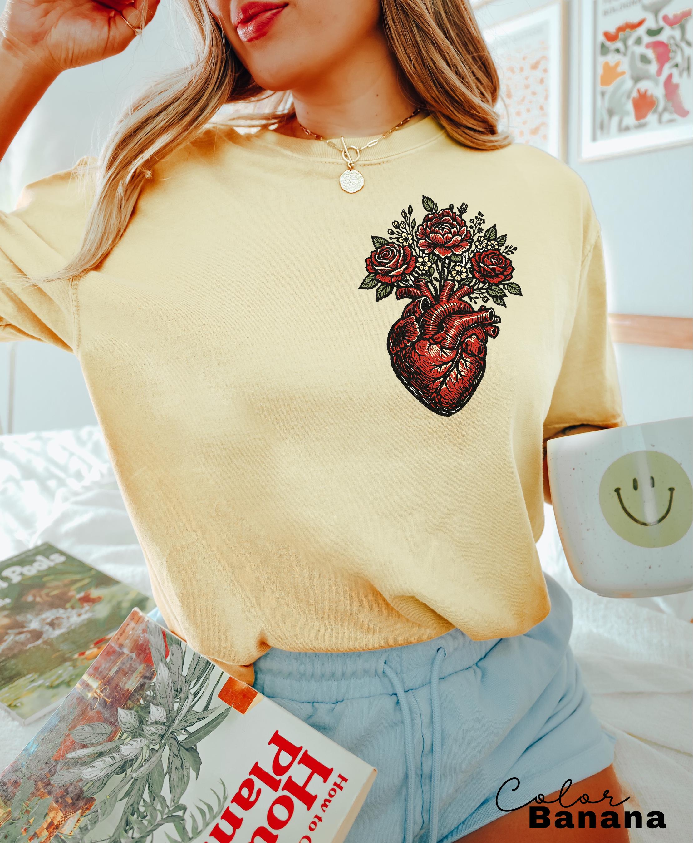 Anatomical Floral Heart Shirt, Cardiac Nurse Gift Tee