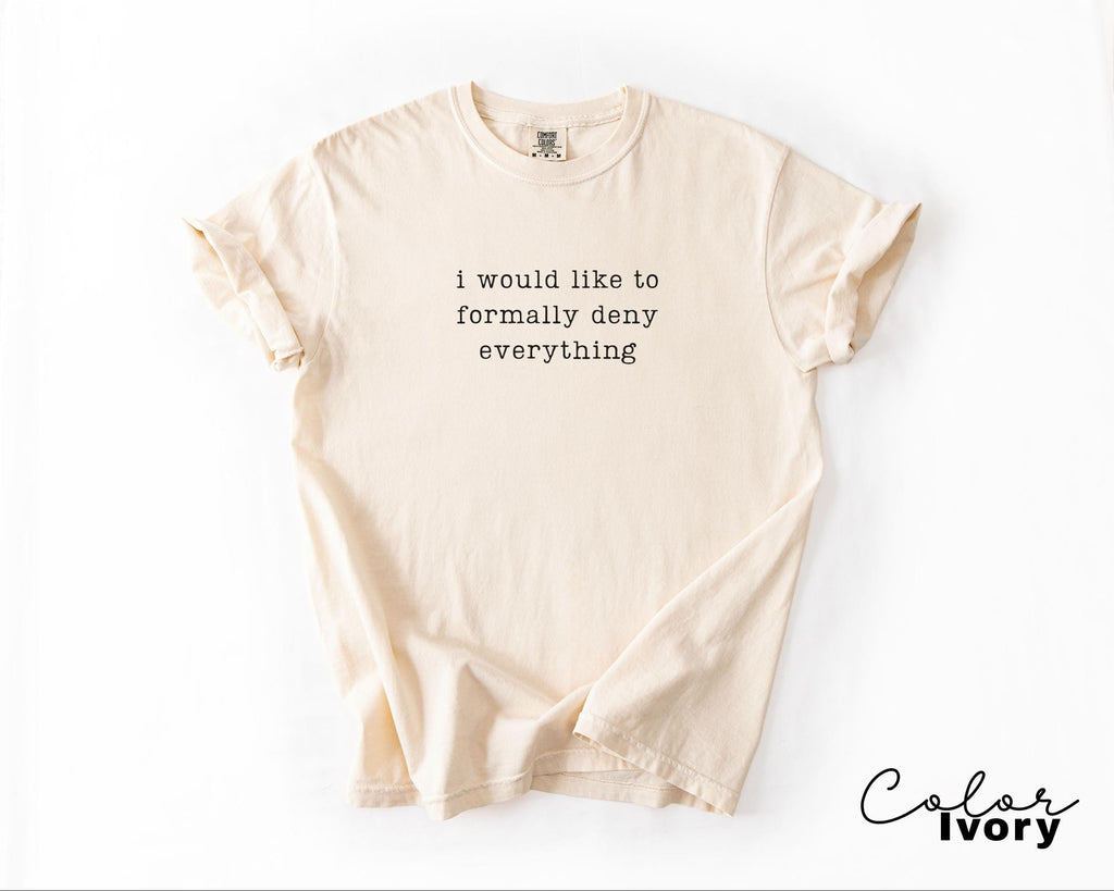 Comfort Colors Deny Everything Shirt, Sarcastic Humor Tee, Funny Meme Shirt, Witty Quote Shirt, Chaotic Humor Shirt, Relatable Humor Tee,