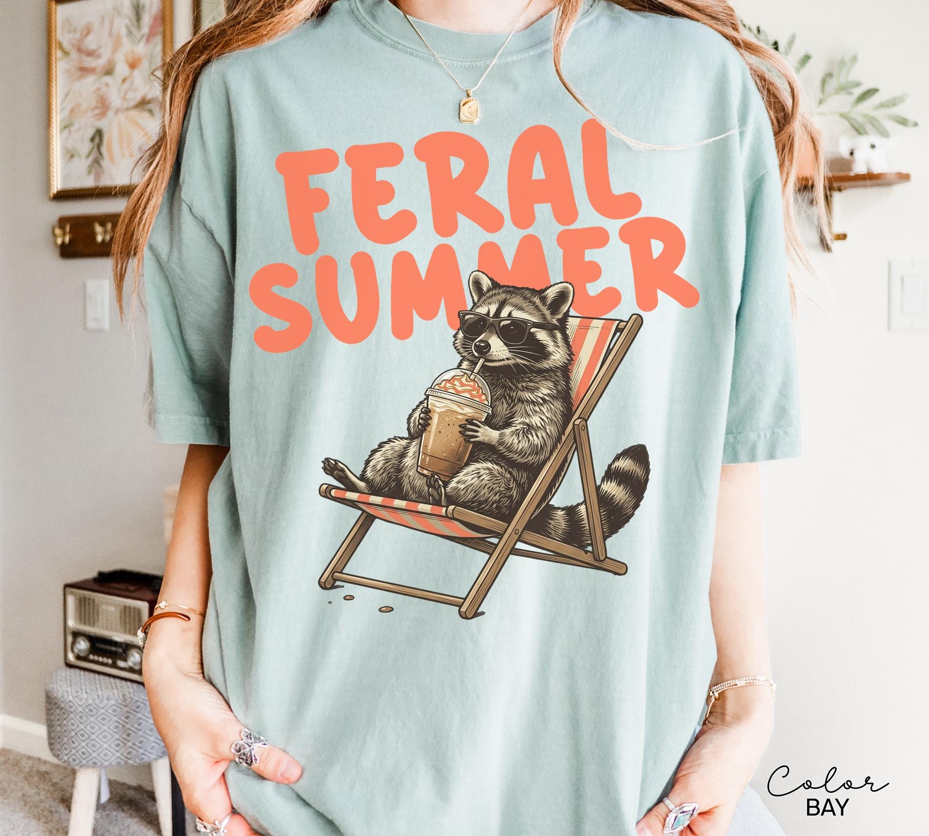 Comfort Colors Raccoon Drinking Iced Coffee Shirt, Feral Summer Shirt, Funny Animal Meme, Coffee Racoon