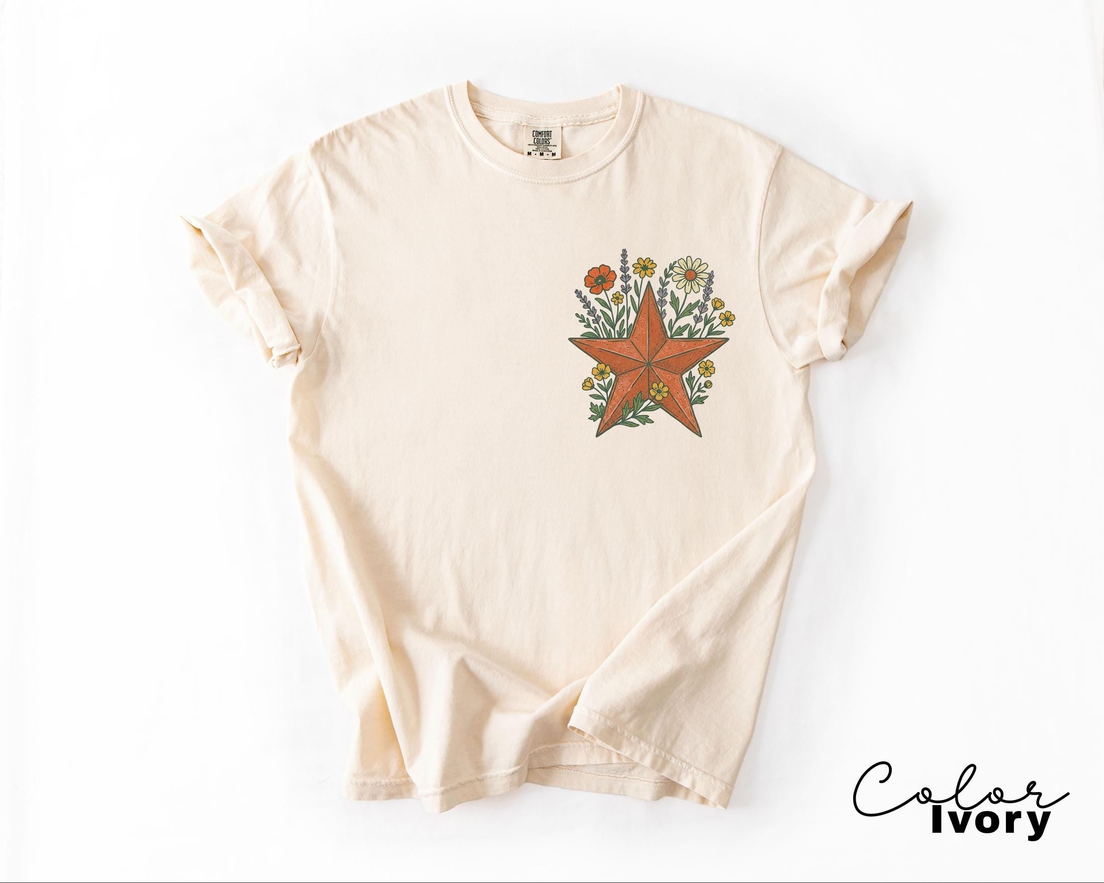 Cowgirl Star Wildflowers Shirt, Retro Western Graphic Tee, Comfort Colors Country Girl T-Shirt, Rodeo Outfit, Gift for Her, Country Farm