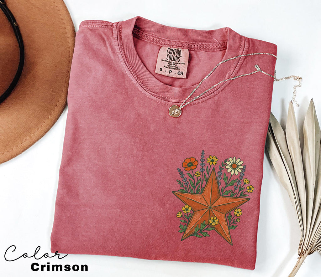 Cowgirl Star Wildflowers Shirt, Retro Western Graphic Tee, Comfort Colors Country Girl T-Shirt, Rodeo Outfit, Gift for Her, Country Farm