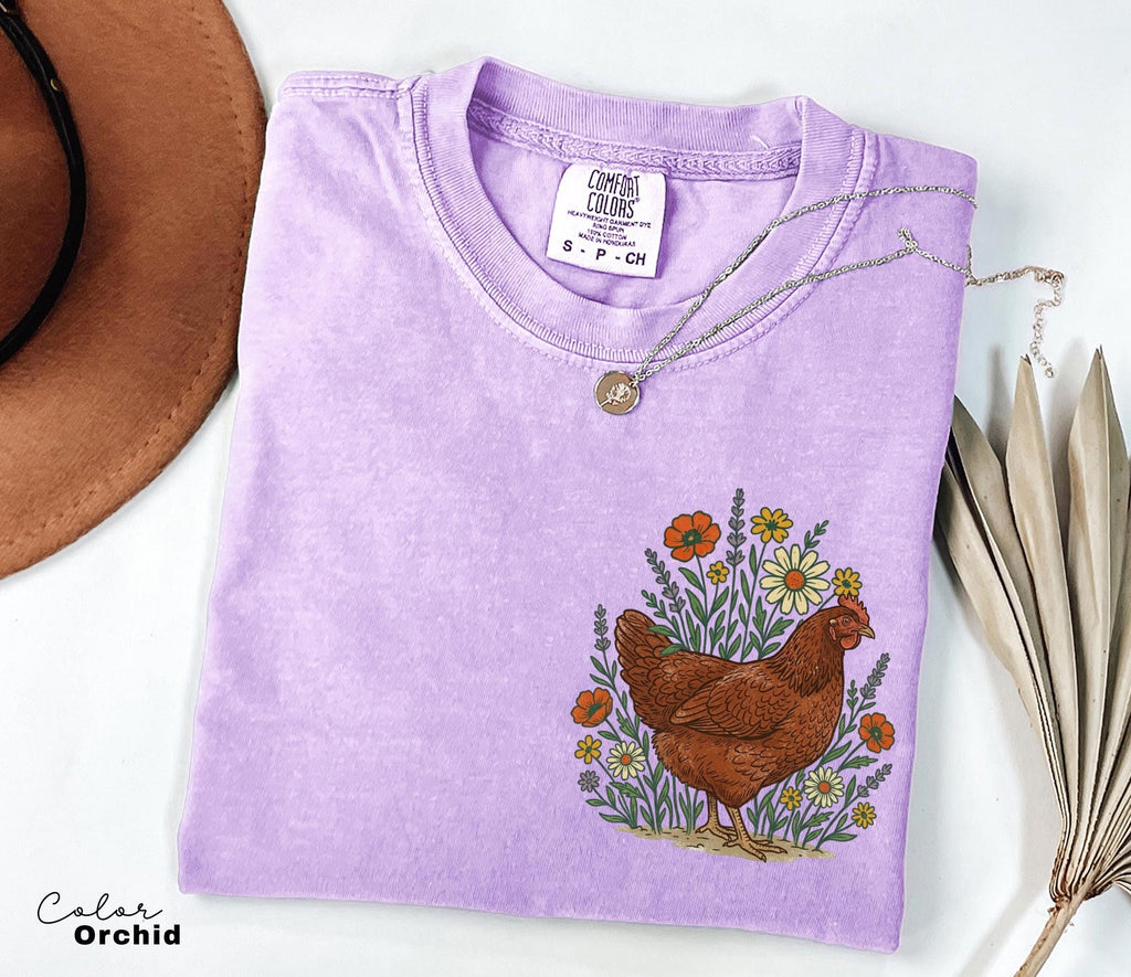 Chicken Flower Shirt, Retro Western Graphic Tee, Comfort Colors Country Girl T-Shirt, Rodeo Outfit, Gift for Her, Country Farm