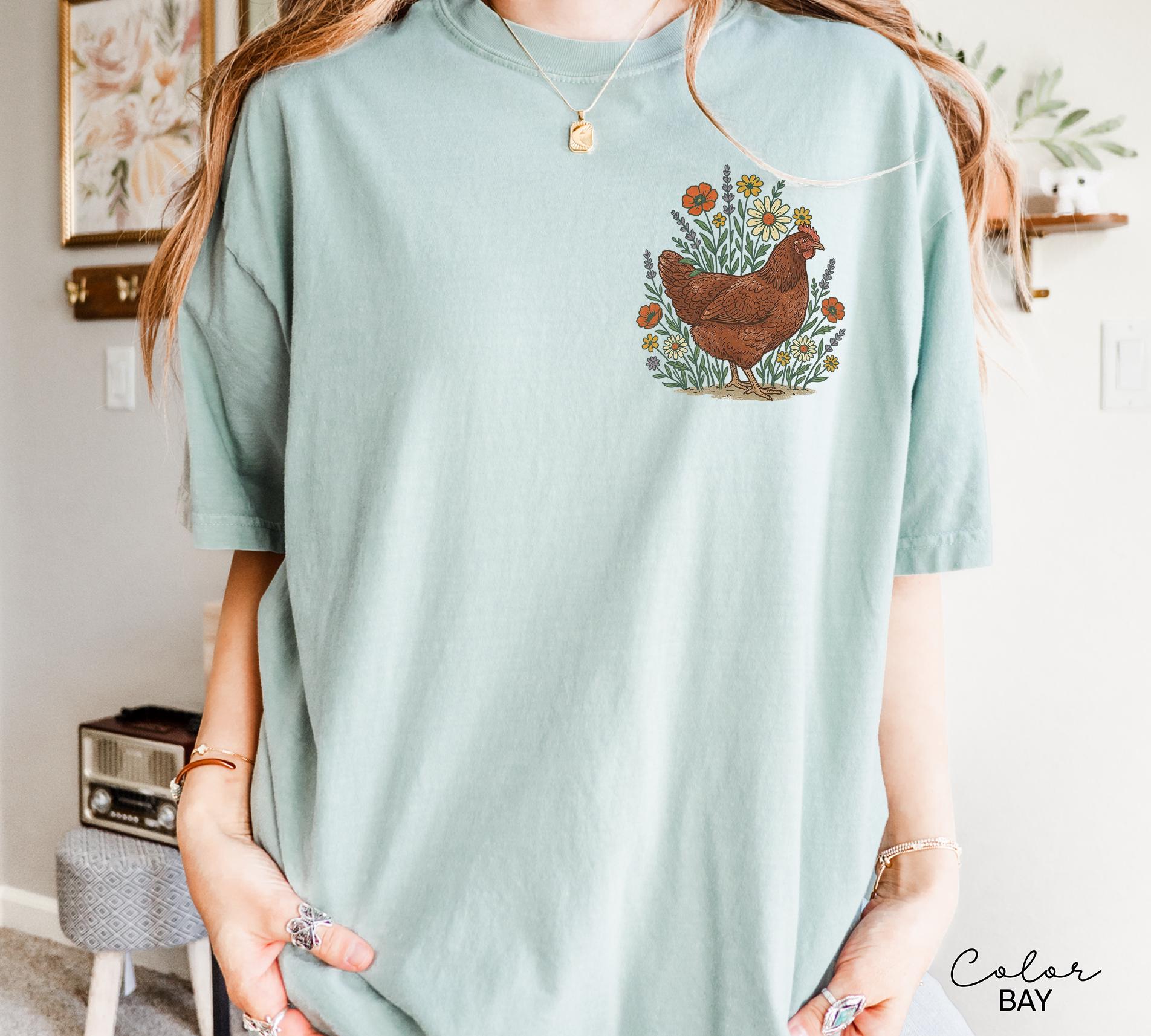 Chicken Flower Shirt, Retro Western Graphic Tee, Comfort Colors Country Girl T-Shirt, Rodeo Outfit, Gift for Her, Country Farm