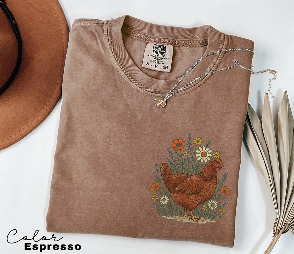 Chicken Flower Shirt, Retro Western Graphic Tee, Comfort Colors Country Girl T-Shirt, Rodeo Outfit, Gift for Her, Country Farm