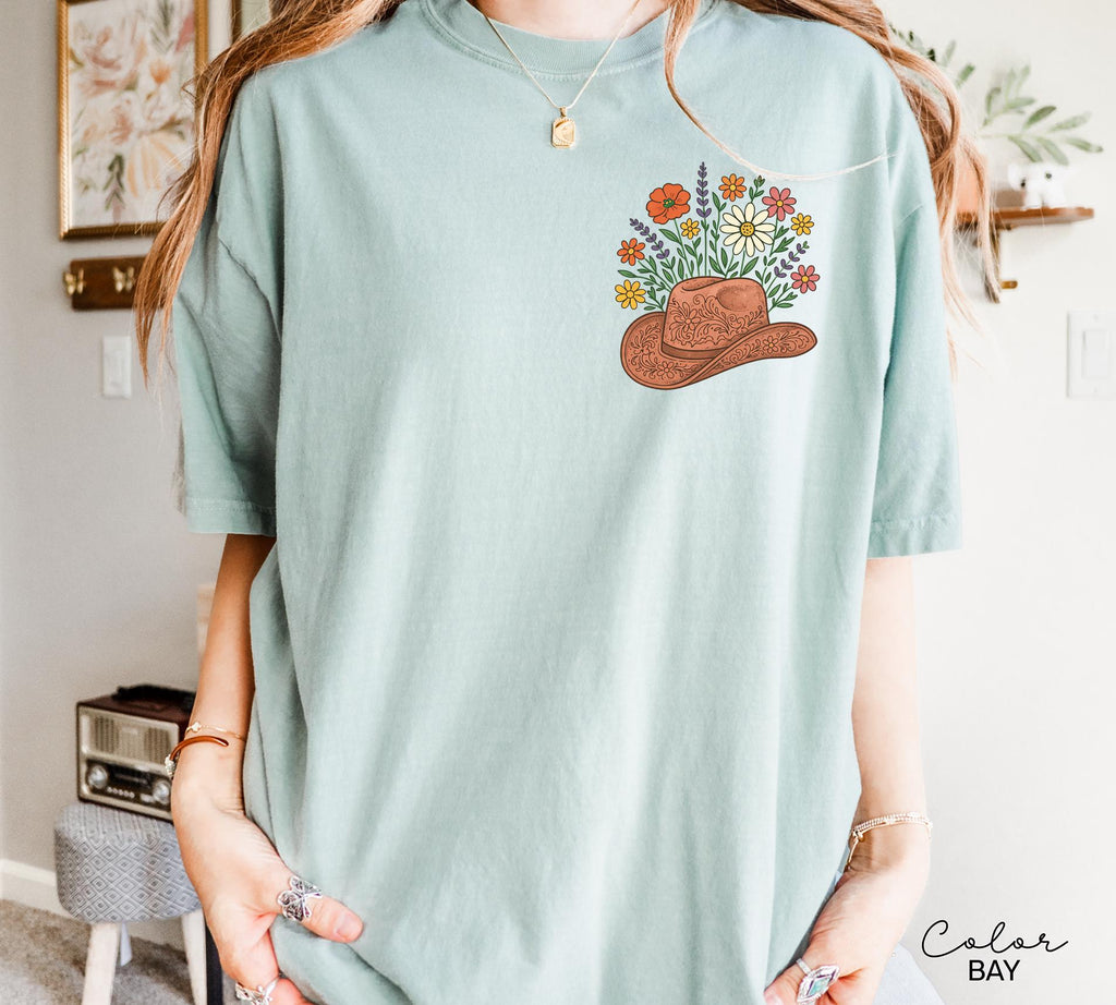 Cowgirl Wildflowers Shirt, Retro Western Graphic Tee, Comfort Colors Country Girl T-Shirt, Rodeo Outfit, Gift for Her, Country Farm