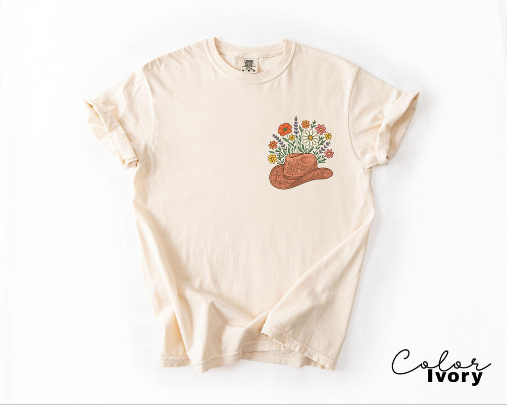 Cowgirl Wildflowers Shirt, Retro Western Graphic Tee, Comfort Colors Country Girl T-Shirt, Rodeo Outfit, Gift for Her, Country Farm