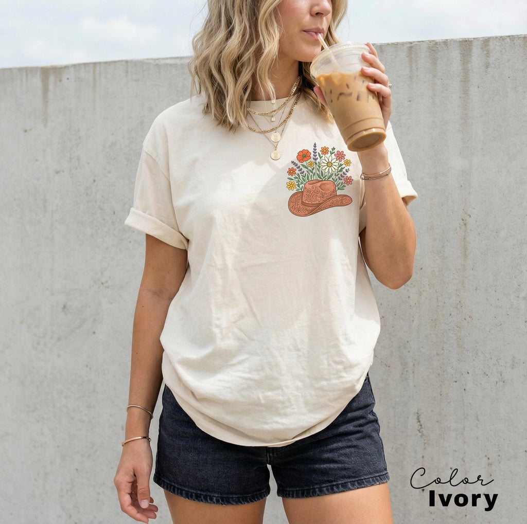 Cowgirl Wildflowers Shirt, Retro Western Graphic Tee, Comfort Colors Country Girl T-Shirt, Rodeo Outfit, Gift for Her, Country Farm
