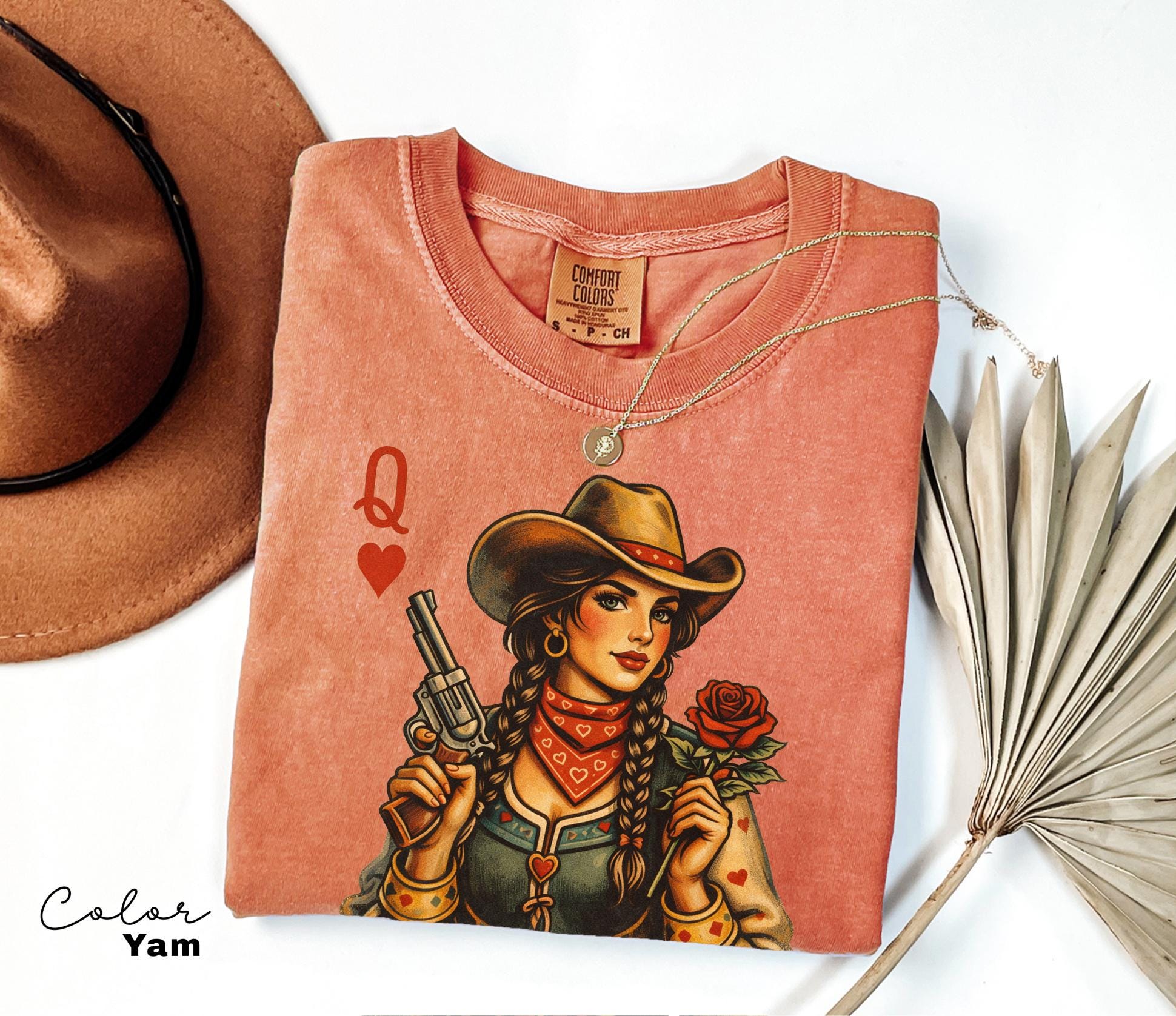 Cowgirl Queen Of Hearts Shirt, Retro Western Cowgirl Graphic Tee, Comfort Colors Country Girl T-Shirt, Vintage Rodeo Outfit, Playing Card
