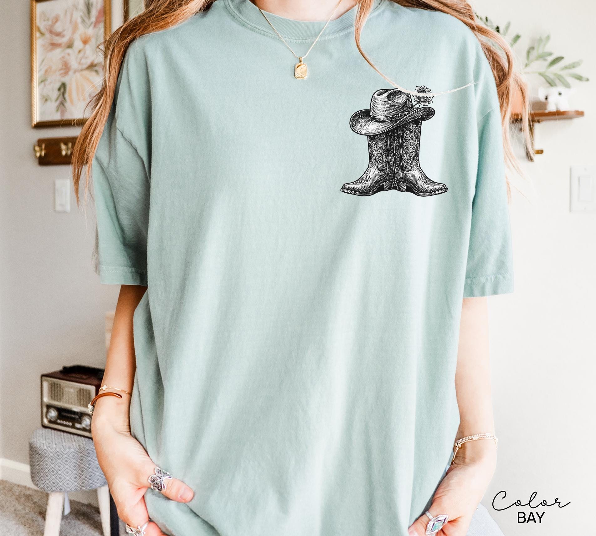 Cowgirl Boots Wildflowers Shirt, Retro Western Graphic Tee, Comfort Colors Country Girl T-Shirt, Rodeo Outfit, Gift for Her, Country Farm