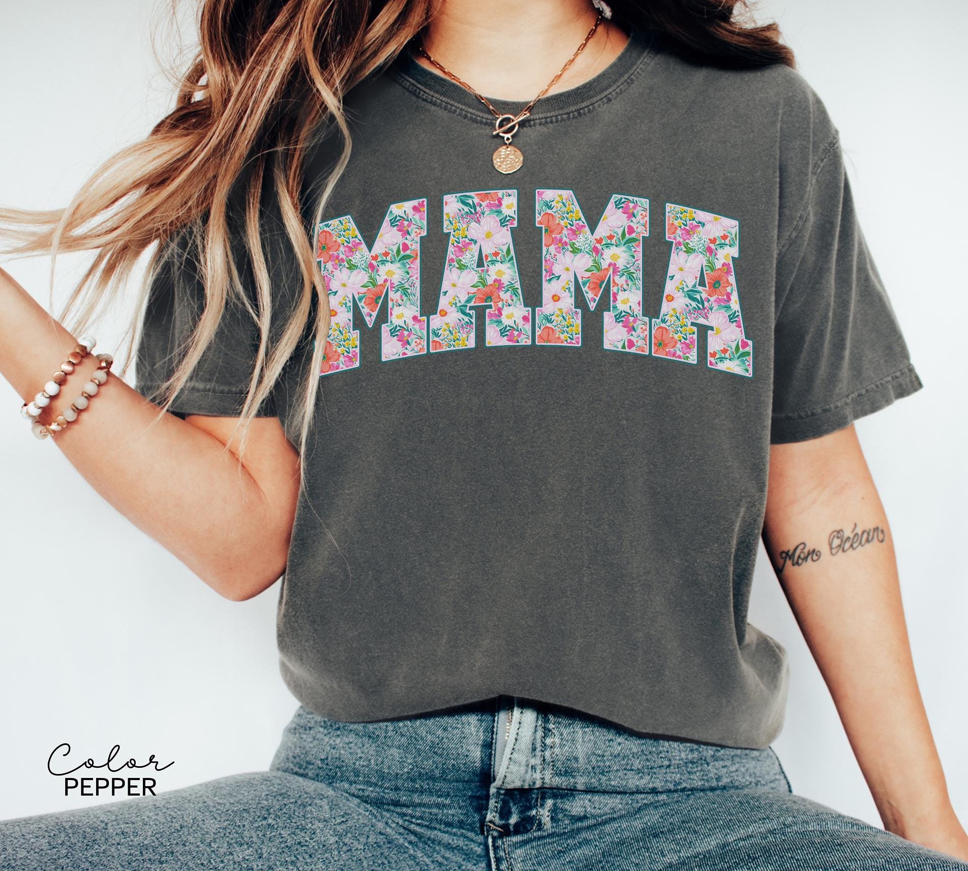Mama Floral Flower Shirt, Floral Mom Spring Tee, Trendy Mom Sweatshirt, Women's Flower Mama Shirt, Spring Pregnancy Reveal Gift for New Mom