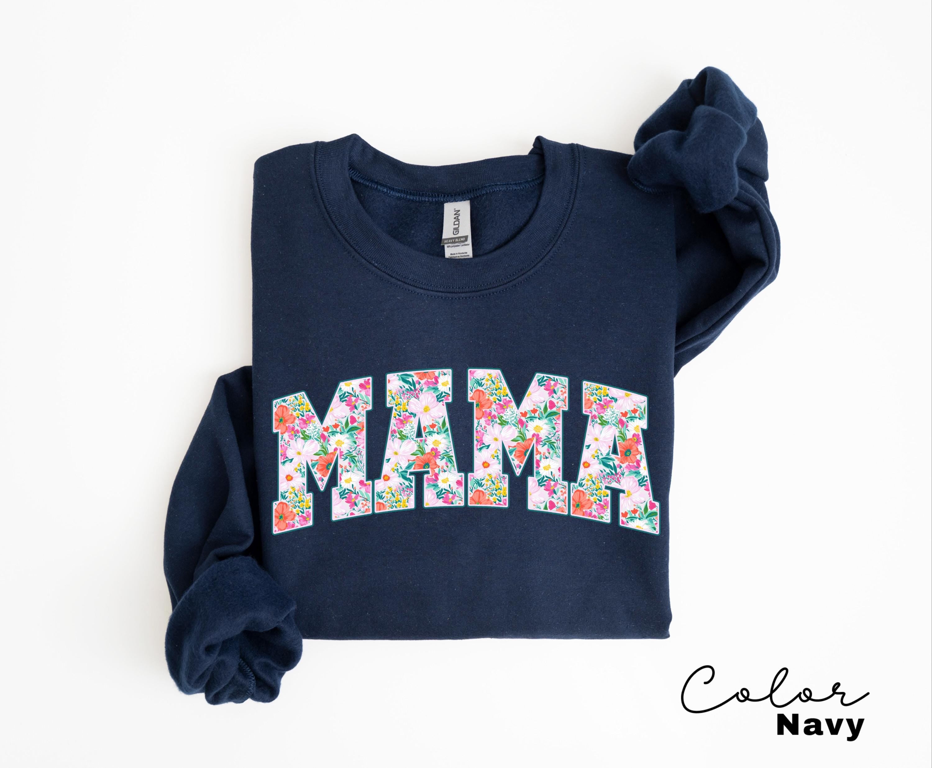 Mama Floral Flower Shirt, Floral Mom Spring Tee, Trendy Mom Sweatshirt, Women's Flower Mama Shirt, Spring Pregnancy Reveal Gift for New Mom