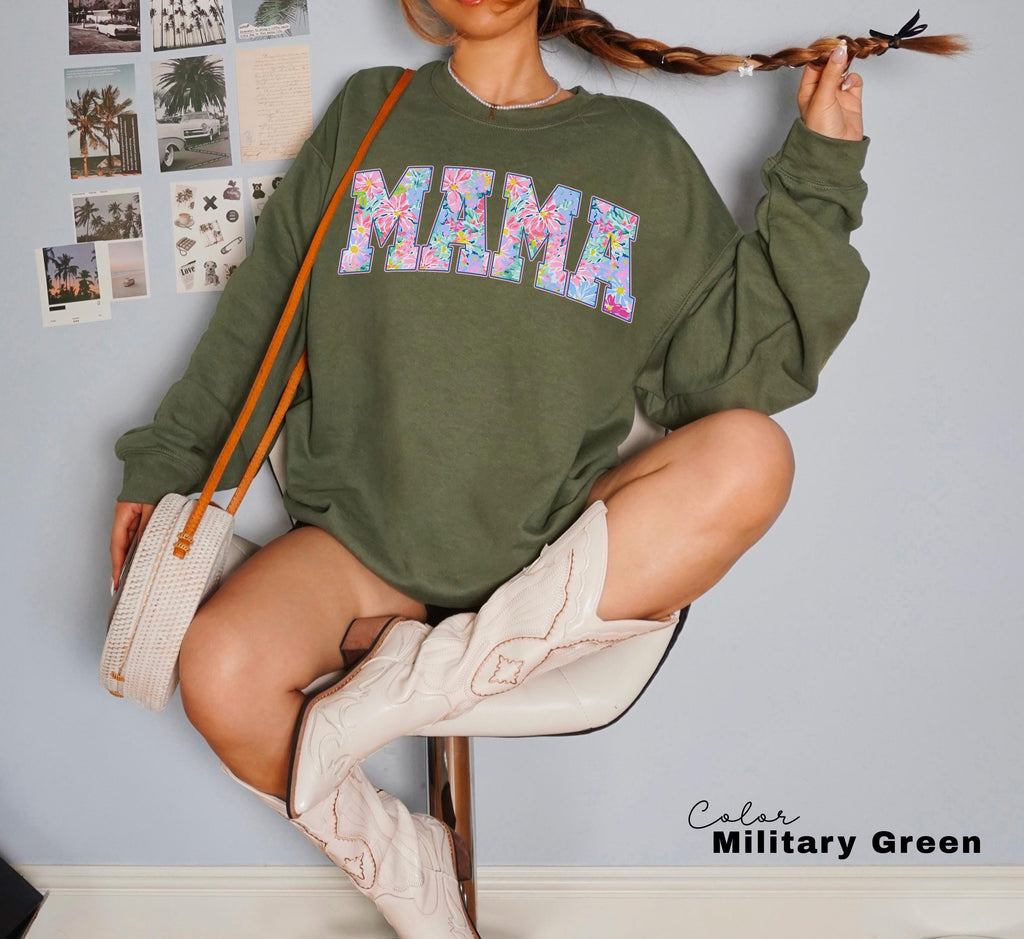 Mama Floral Flower Sweatshirt, Floral Mom Spring Crewneck