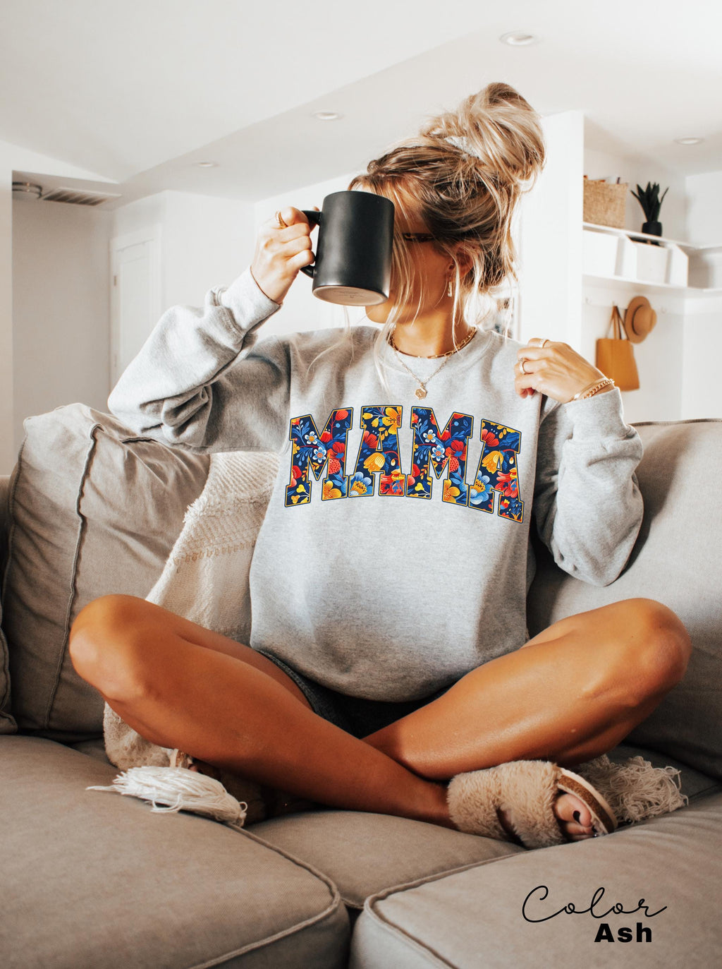 Mama Floral Flower Sweatshirt, Floral Mom Spring Crewneck Sweater
