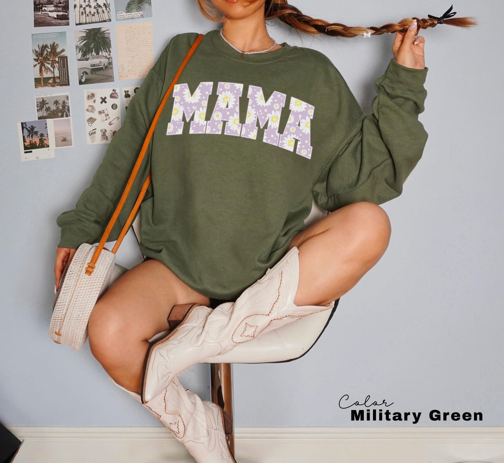 Mama Floral Flower Sweatshirt, Spring Mom Crewneck for New Moms