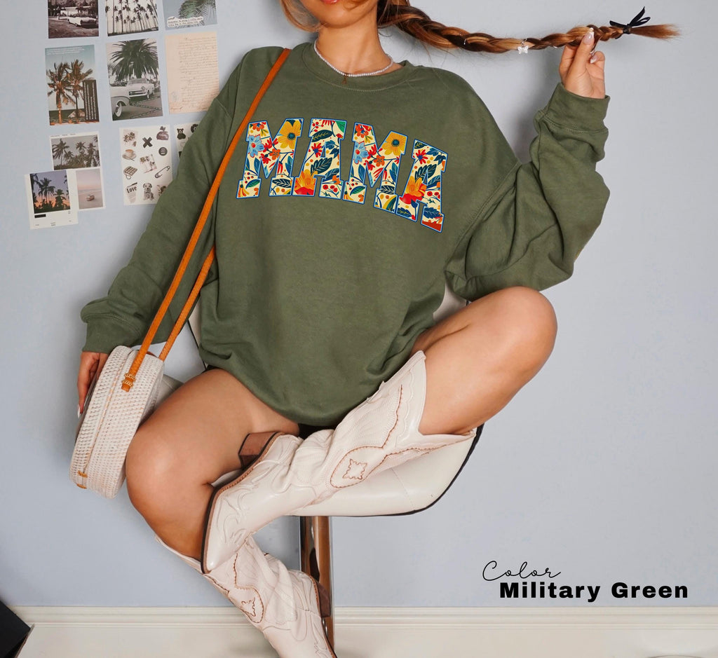 Mama Floral Flower Sweatshirt, Floral Mom Spring Crewneck