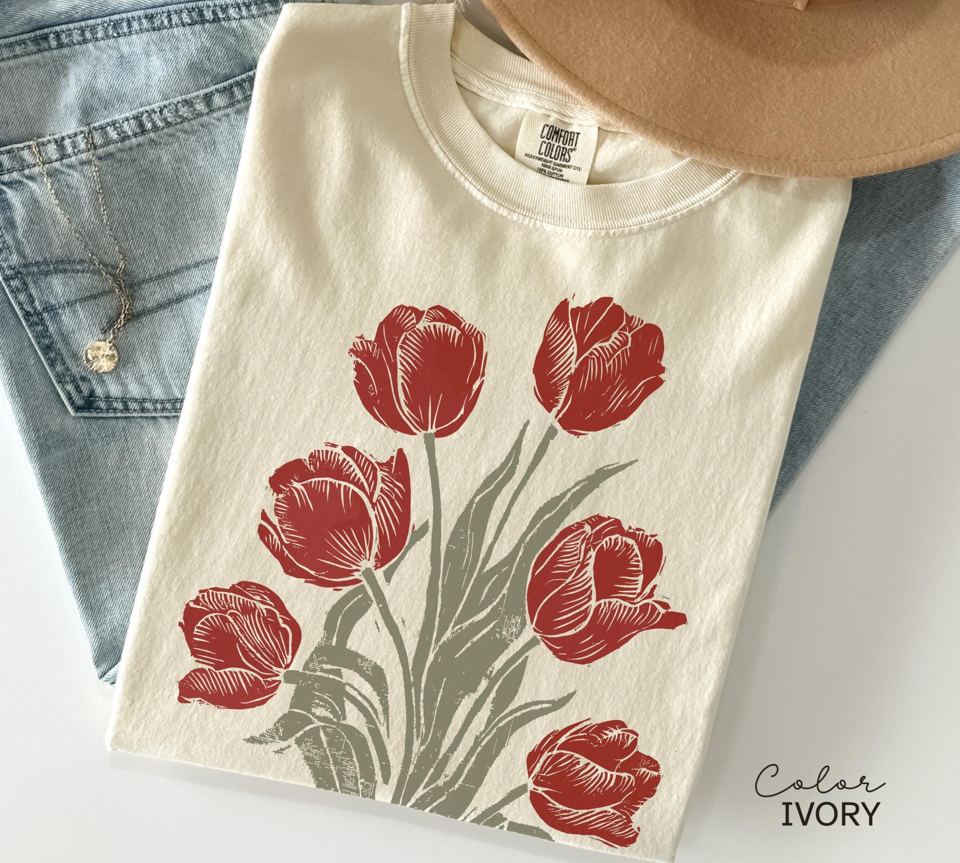 Tulip Flower Shirt Comfort Colors, Wildflowers Shirt, Cottagecore Floral Tee, Botanical Shirt, Nature Aesthetic Tee, April Birth Flower Gift